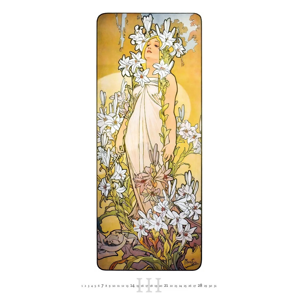 Helma Nástěnný kalendář Alfons Mucha 2027 31,5 × 63 cm