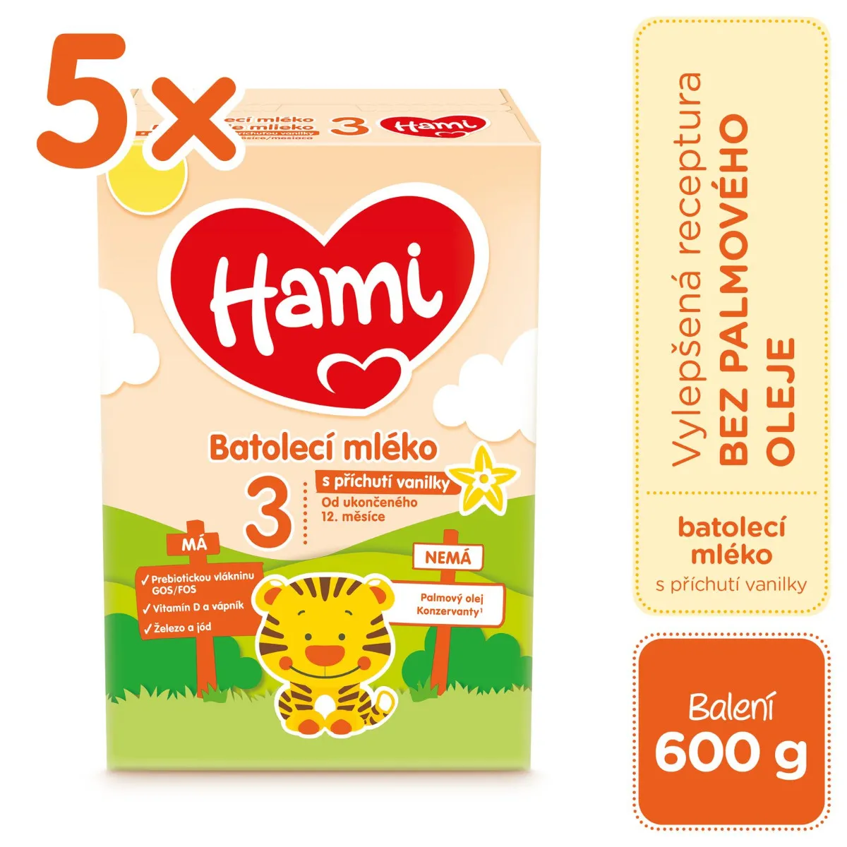 Hami 3 s příchutí vanilky 5x600 g