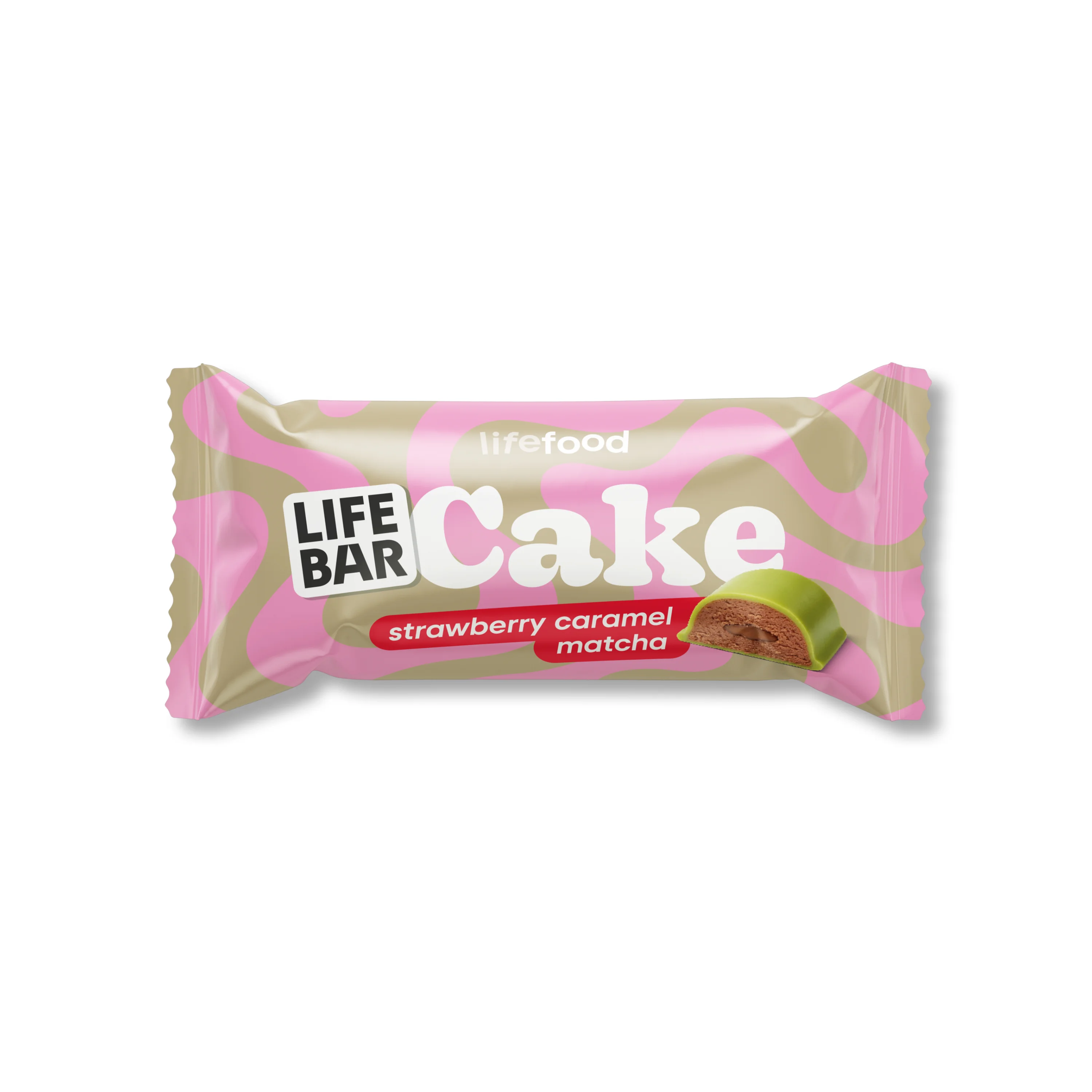 LifeFood Lifebar Cake jahoda karamel matcha BIO tyčinka 35 g