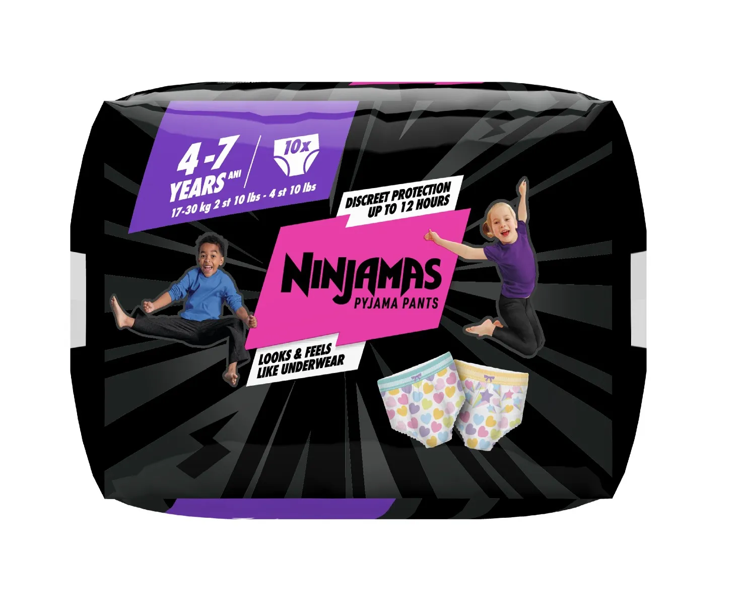 Ninjamas Pyjama Pants srdíčka 4–7 let pyžamové kalhotky 10 ks