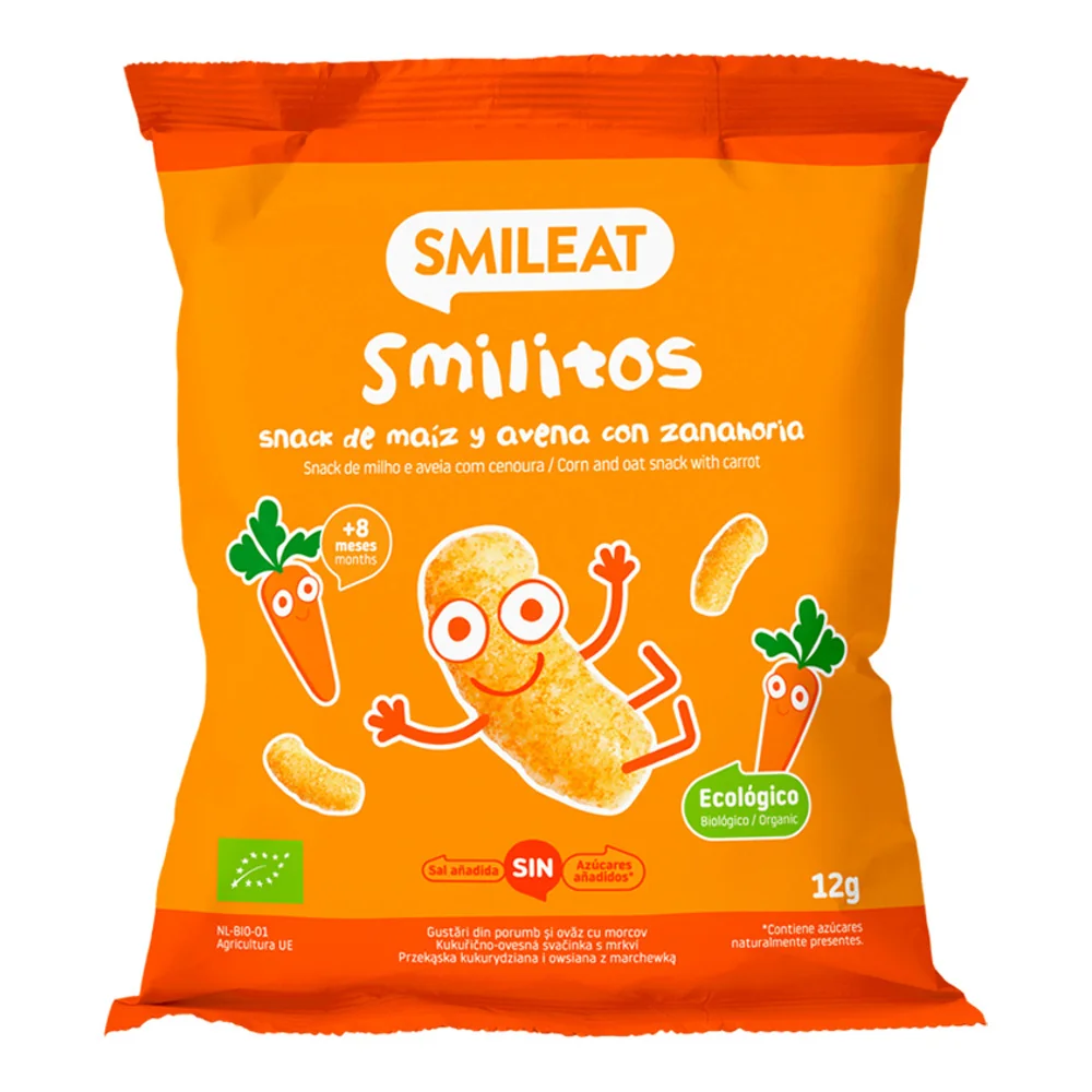 Smileat BIO kukuřičné křupky oves, mrkev s panenským olivovým olejem a vitaminem B1 8M+ 4x12 g