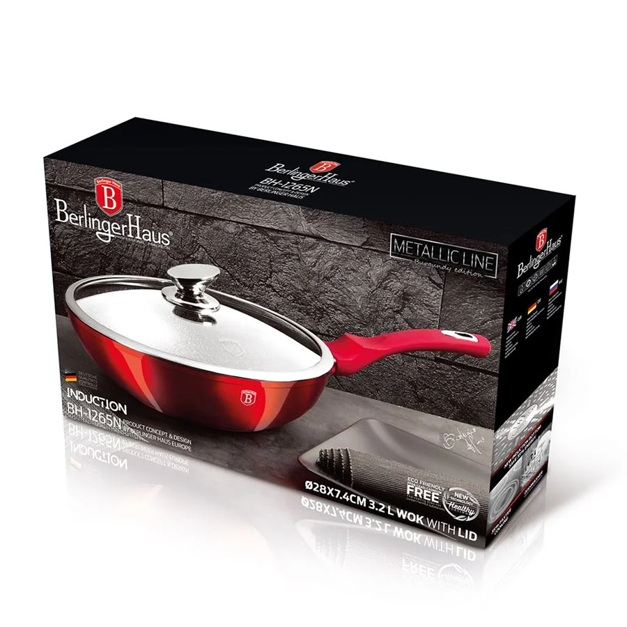 Berlingerhaus Pánev WOK s poklicí s mramorovým povrchem 28 cm Burgundy Metallic Line