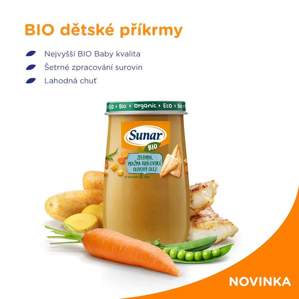 Sunar BIO Příkrm Zelenina a pražma královská 8m+ 190 g