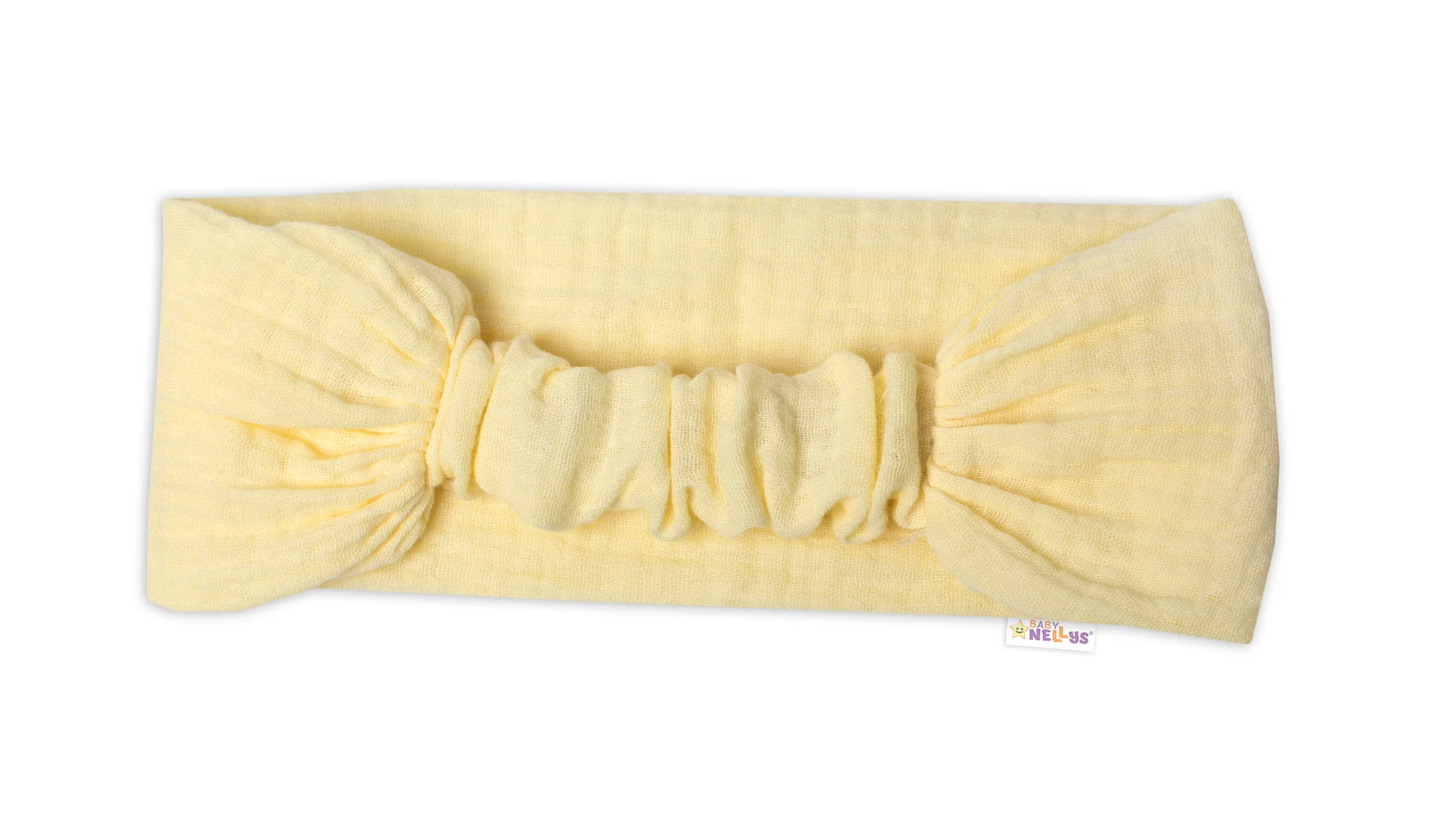 Baby Nellys Lehká mušelínová čelenka Bandana, žlutá