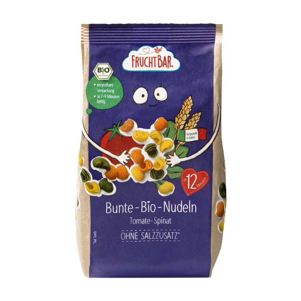 FruchtBar BIO Těstoviny s příchutí rajčat a špenátu 300 g