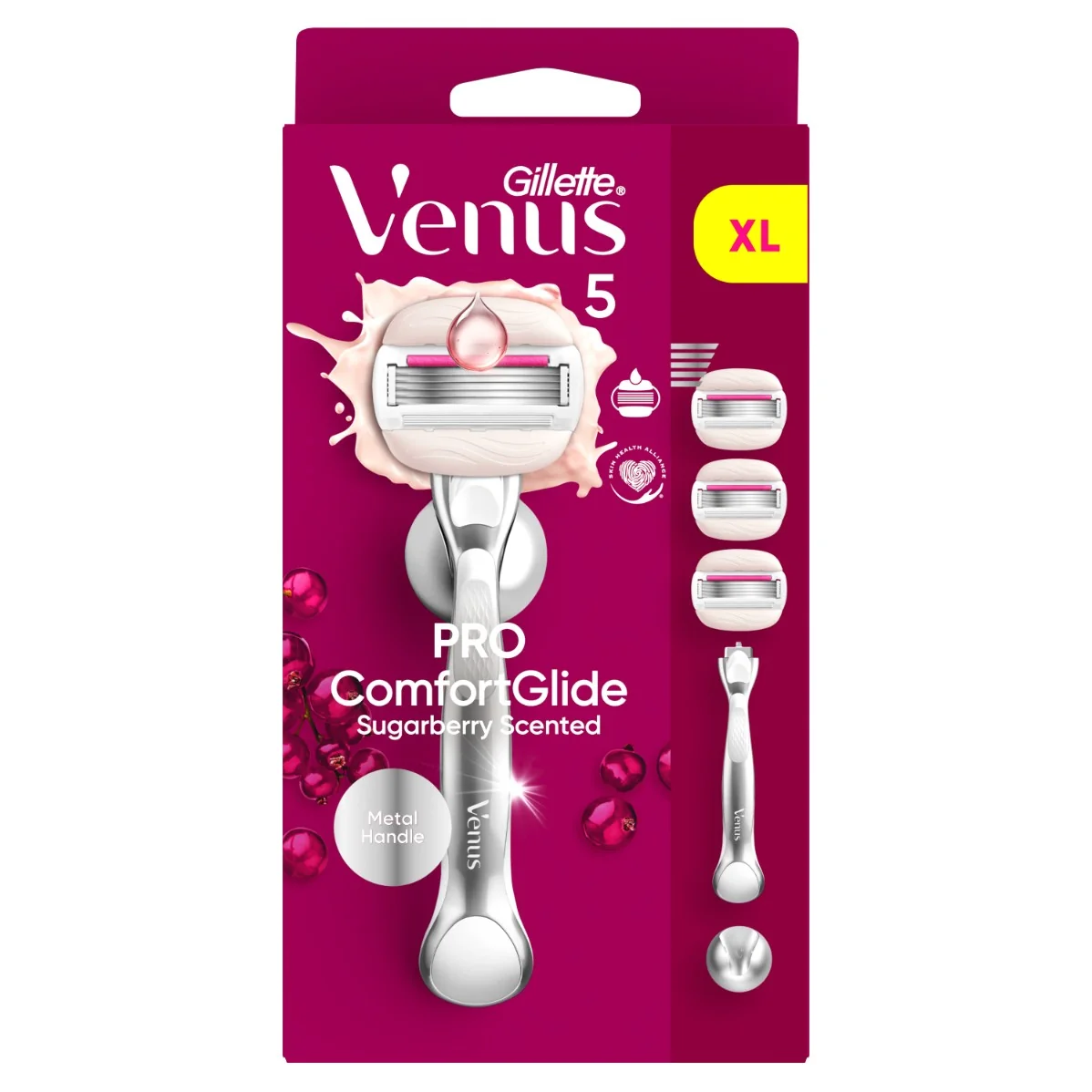 Gillette Venus Pro ComfortGlide Sugarberry holicí strojek, holicí hlavice + nástěnný držáček 3 ks