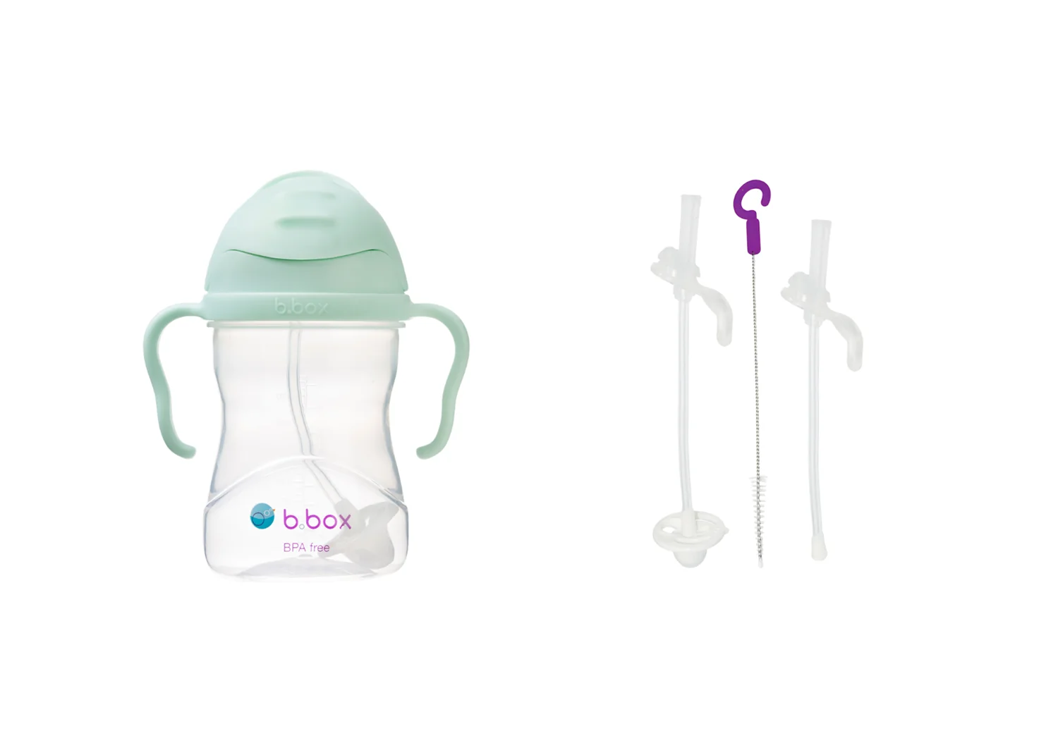 B.BOX Hrneček s brčkem 240 ml GELATO pistáciový + Náhradní brčka a čistící kartáček