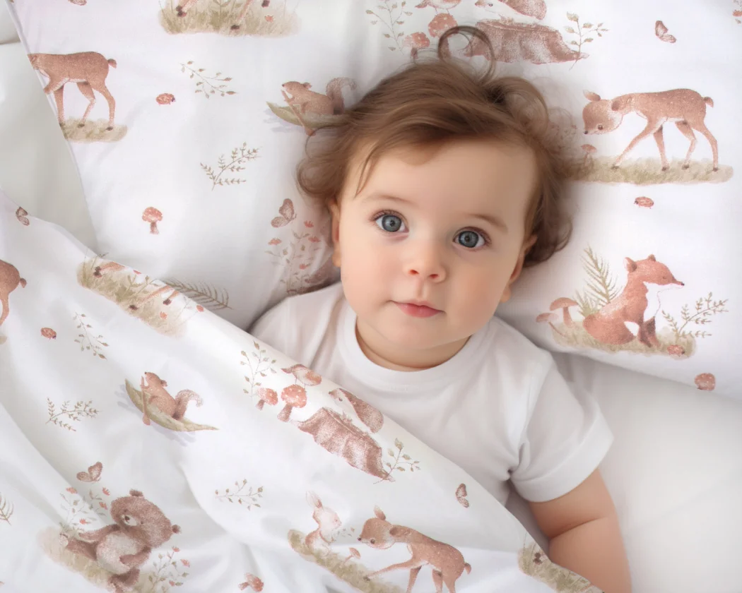 Baby Nellys Mantinel s povlečením do postýlky, 3D sada - Roztomilá zvířátka, bílá/hnědá