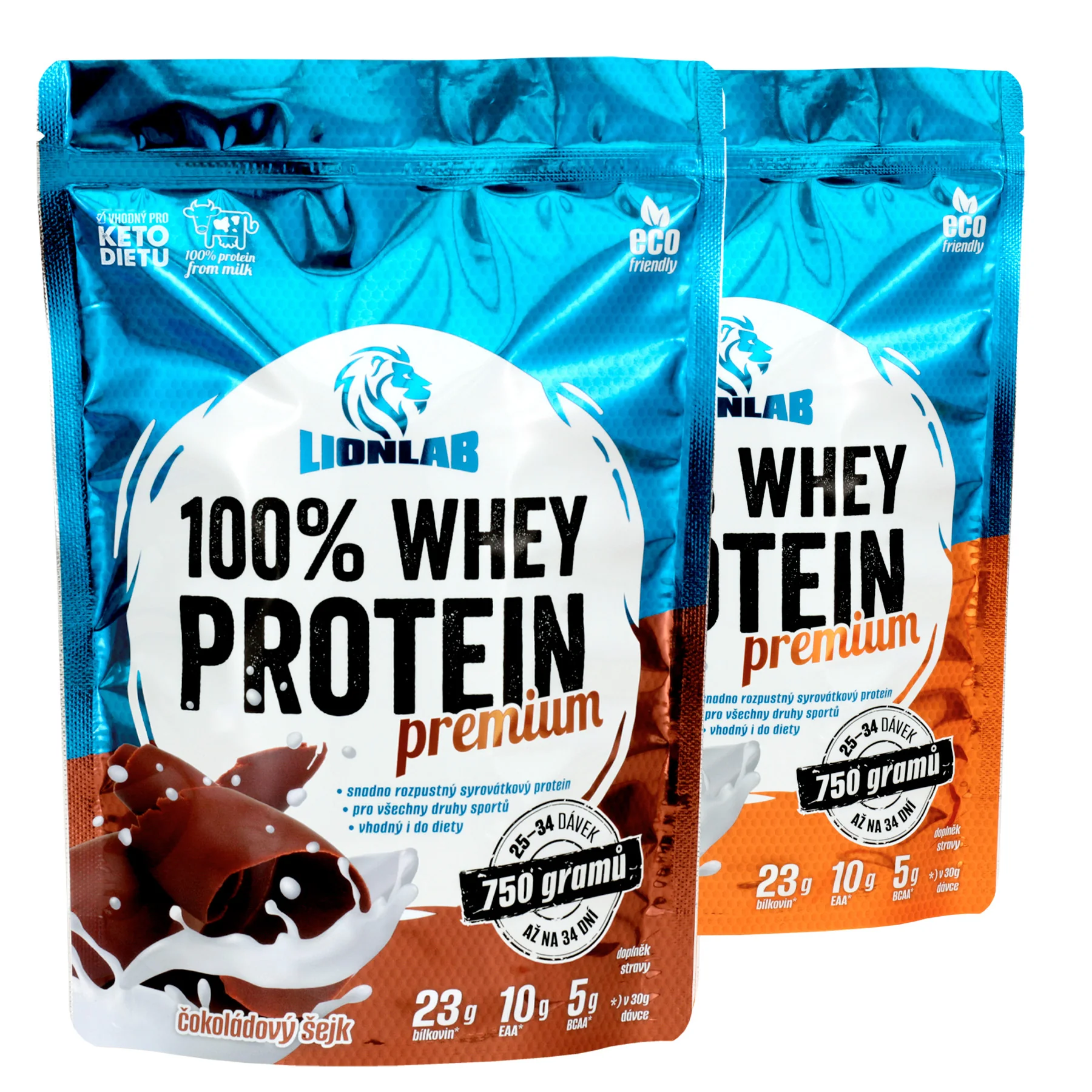 Lionlab 100 % Whey Protein 750 g AKCE 1+1 čokoláda + slaný karamel