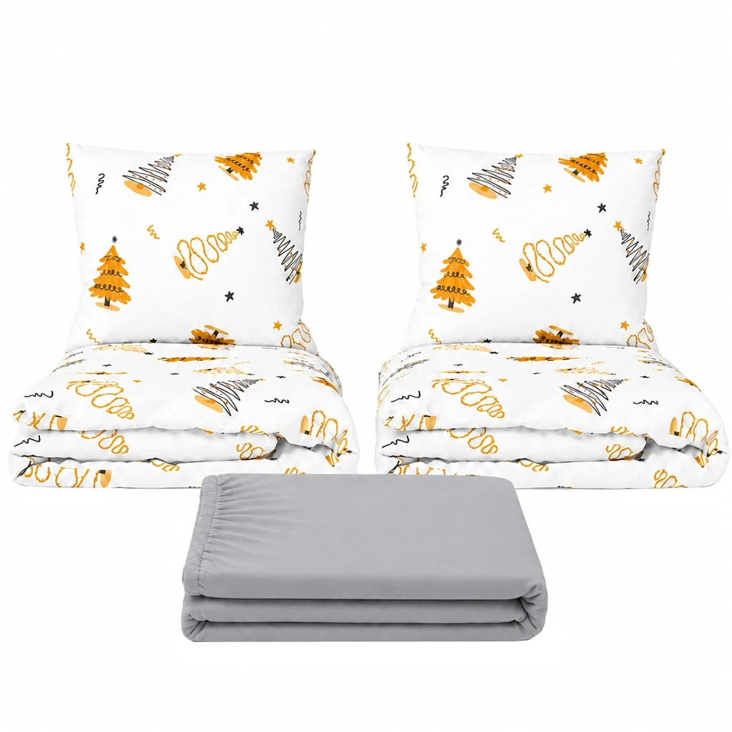 Povlečeme vše Set dvoulůžko Stromky zlaté - 2x povlečení, prostěradlo 180x200 cm (015) sv.šedá