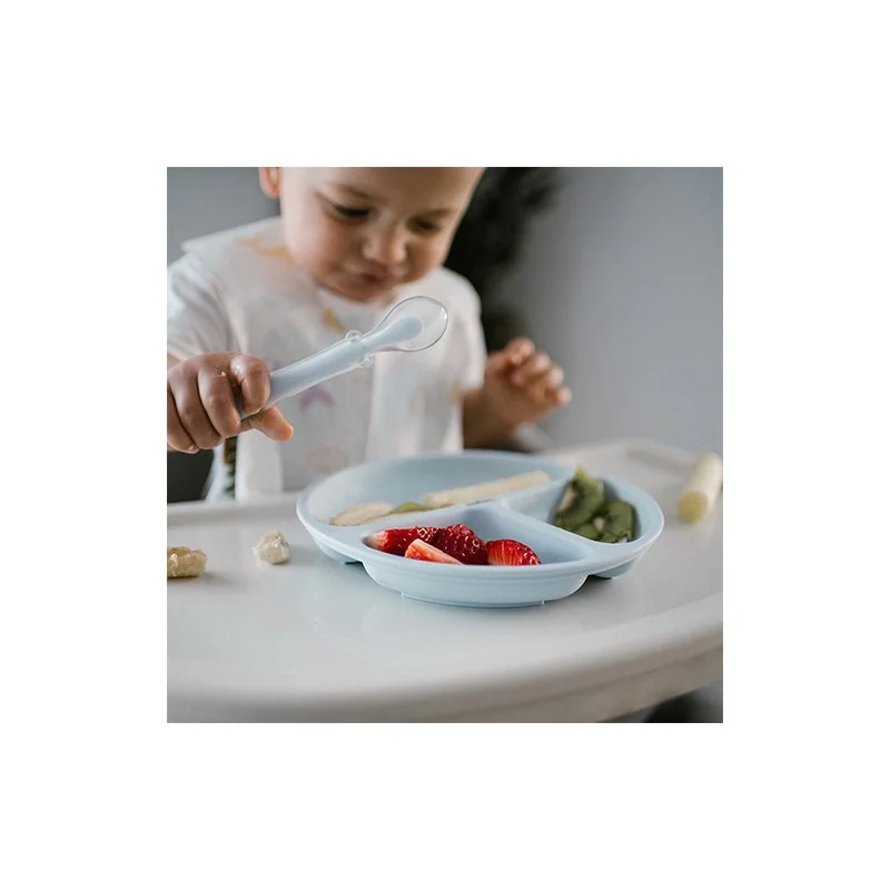 Babyono Silikonový talíř pro děti, tříkomorový s přísavkou - modrý