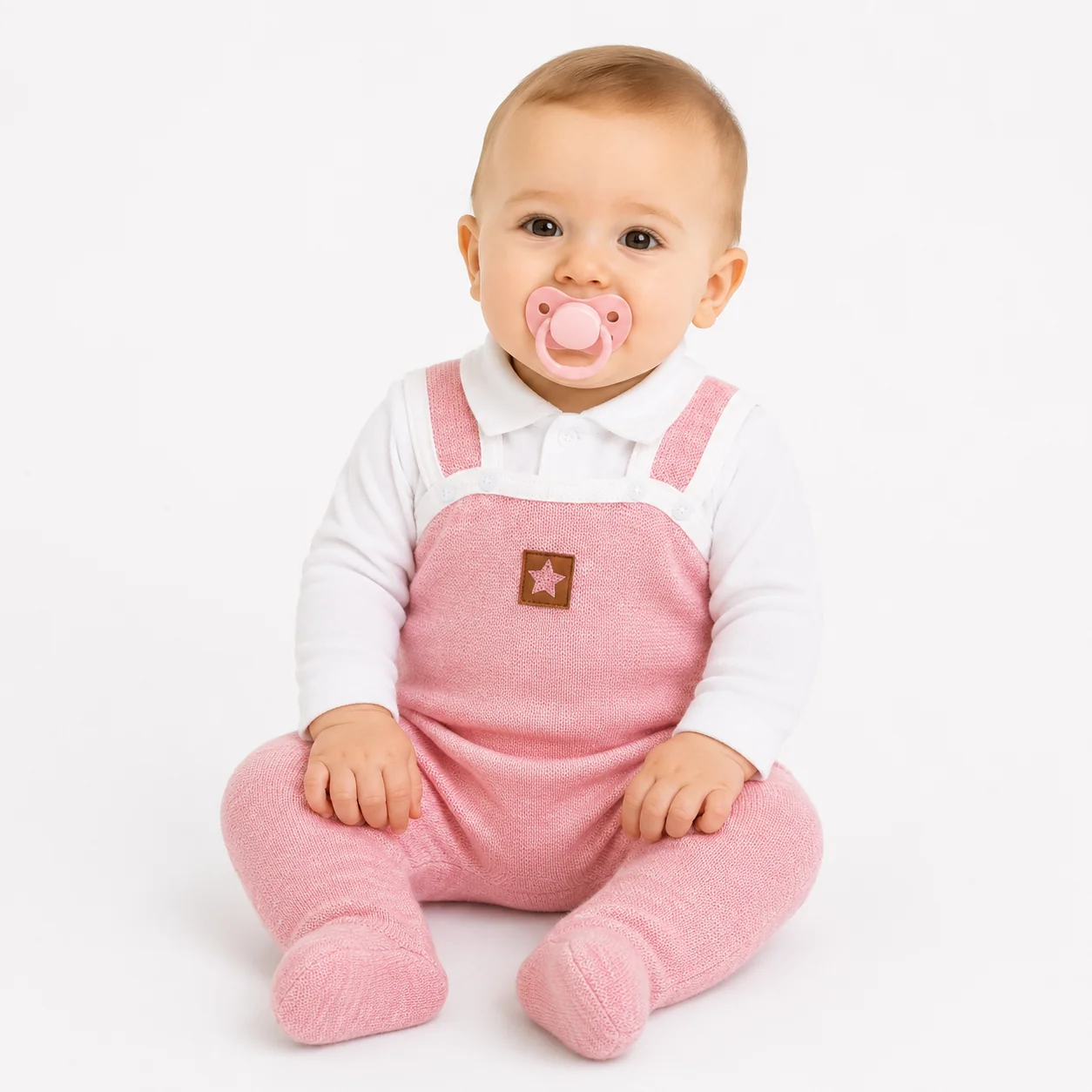Baby Nellys 2D sada Star, body dl. rukáv,pletené dupačky, růžové,62