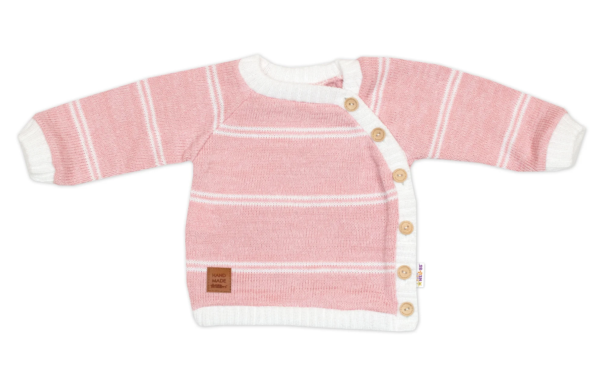 Baby Nellys Pletená sada pro miminko s jemným proužkem 2D, lux - růžová, bílá, vel. 80 vel. 80