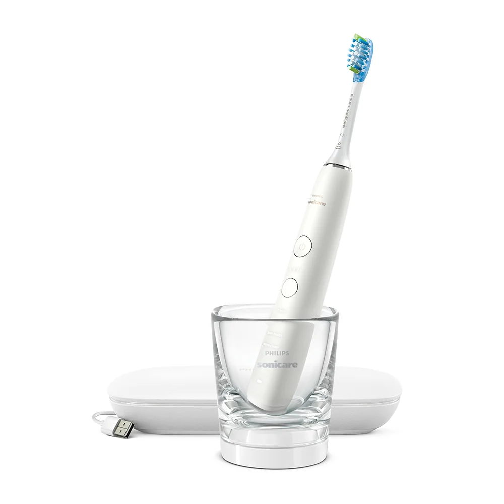 Philips Sonicare 9000 DiamondClean + PowerFlosser HX3886/41 sonický zubní kartáček + ústní sprcha 2 ks white