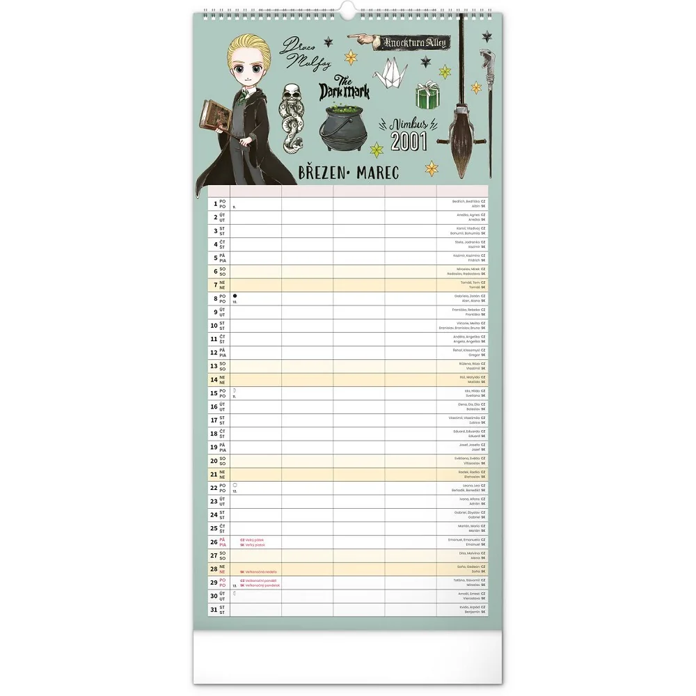 NOTIQUE Rodinný plánovací nástěnný kalendář Harry Potter 2027 21 × 42 cm