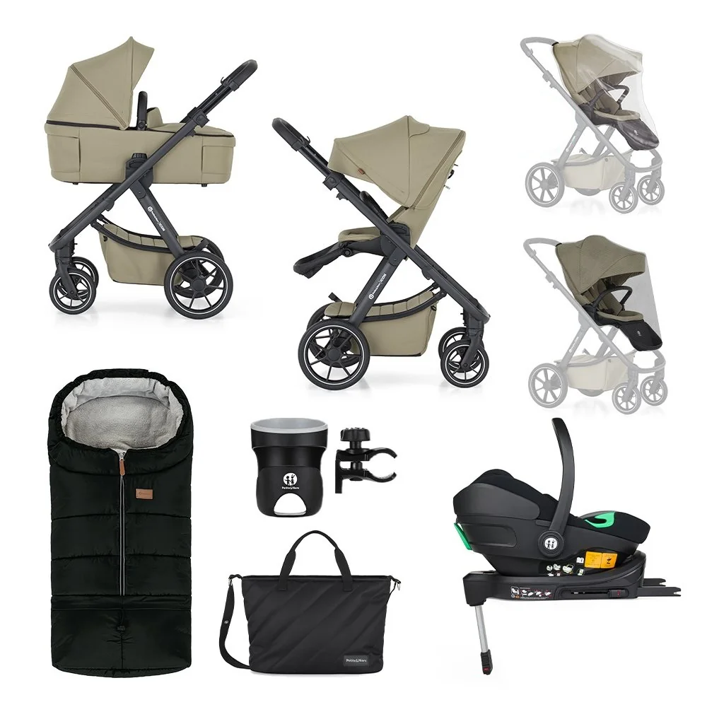 Petite&Mars Kočárek kombinovaný ICON 2v1 Mossy Green XXL AIR + Core Pro i-Size Black + Báze