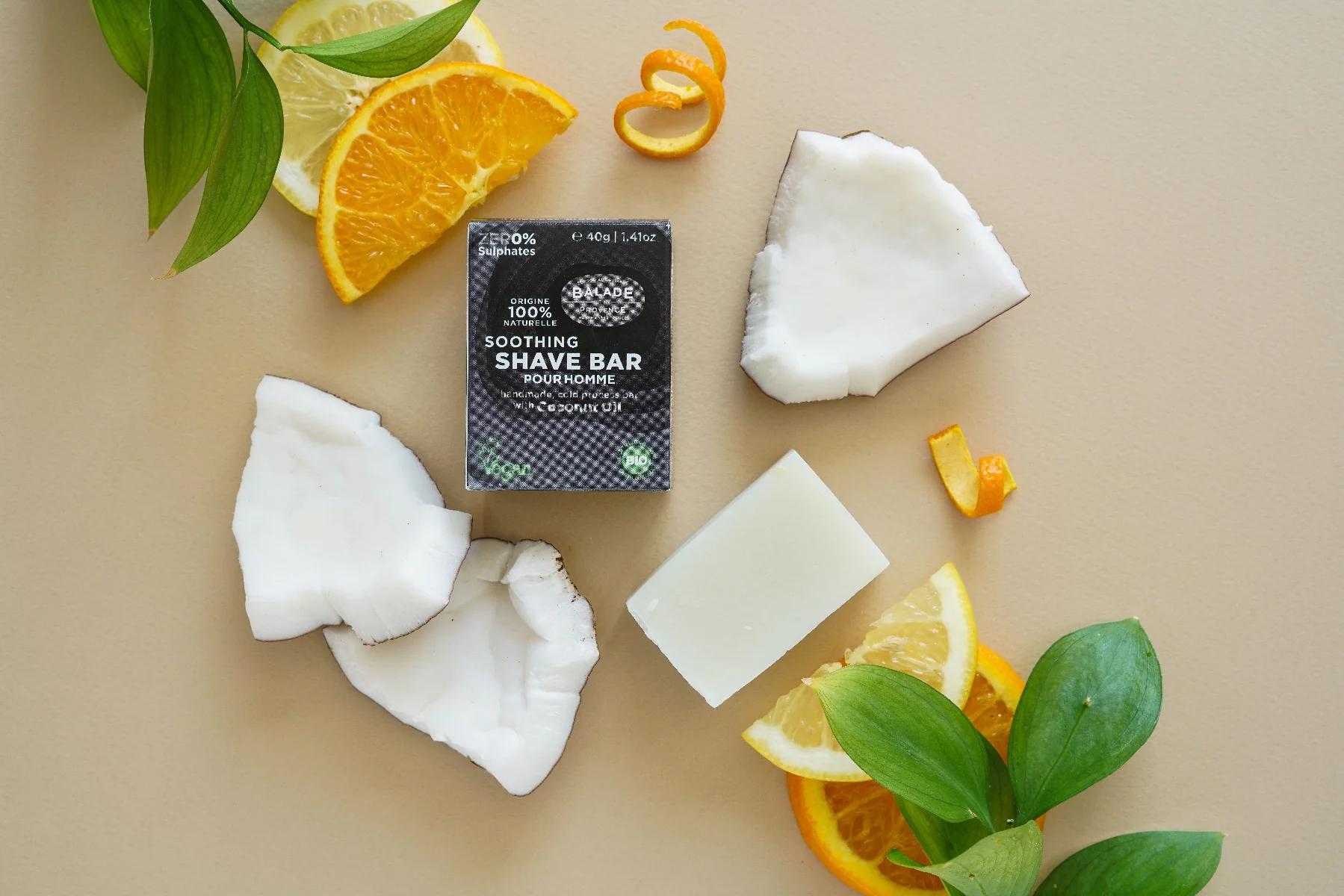 Balade en Provence Zklidňující tuhé mýdlo na holení pro muže BIO Citrus 40 g