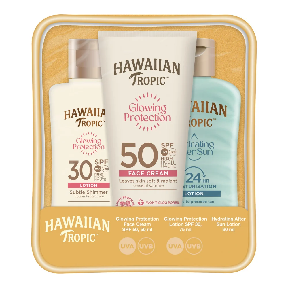 Hawaiian Tropic Glowing Protection Face Cream SPF 50 + Lotion SPF 30 + After sun lotion cestovní set na opalování 3 ks 50 + 75 + 60 ml