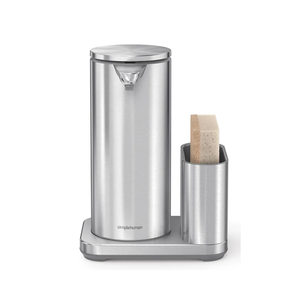 Simplehuman Bezdotykový dávkovač mýdla + držák na houbičku 414 ml nerez ocel
