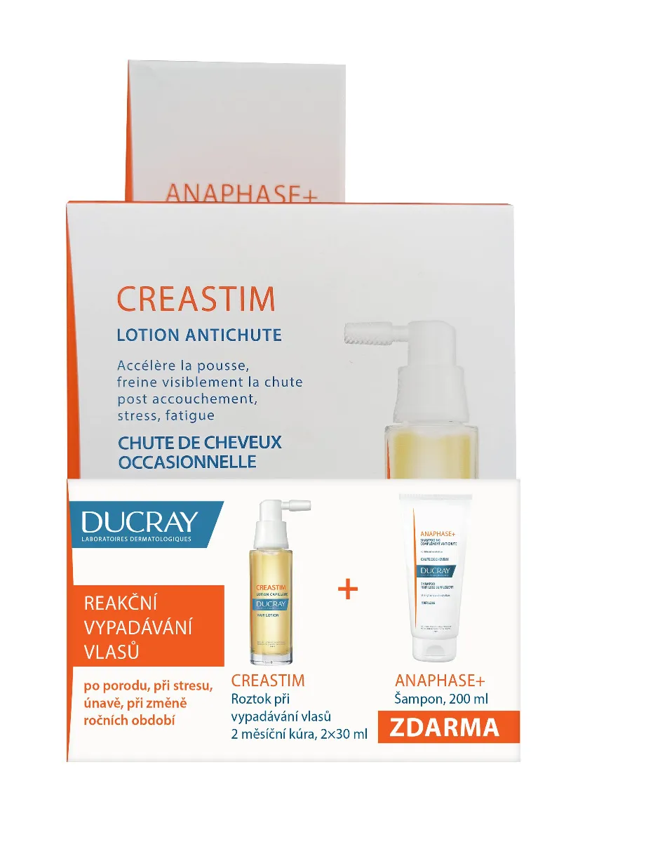 Ducray Creastim Roztok při vypadávání vlasů 2x30 ml + Anaphase šampon 200 ml