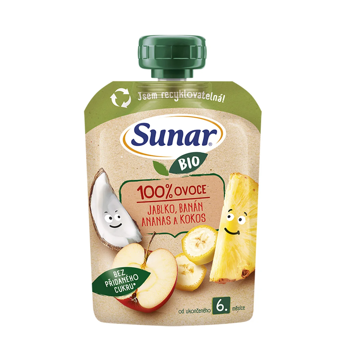 Sunar BIO Jablko, banán, ananas, kokos 6m+ kapsička 100 g