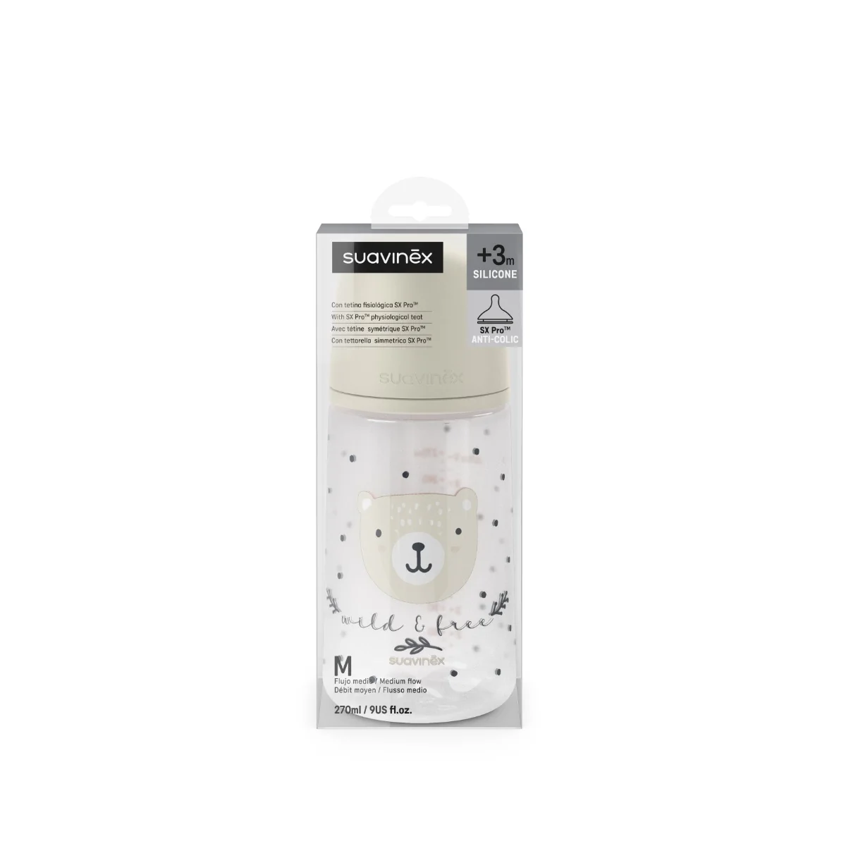 Suavinex Kojenecká láhev WILD&FREE M 270 ml 1 ks krémová
