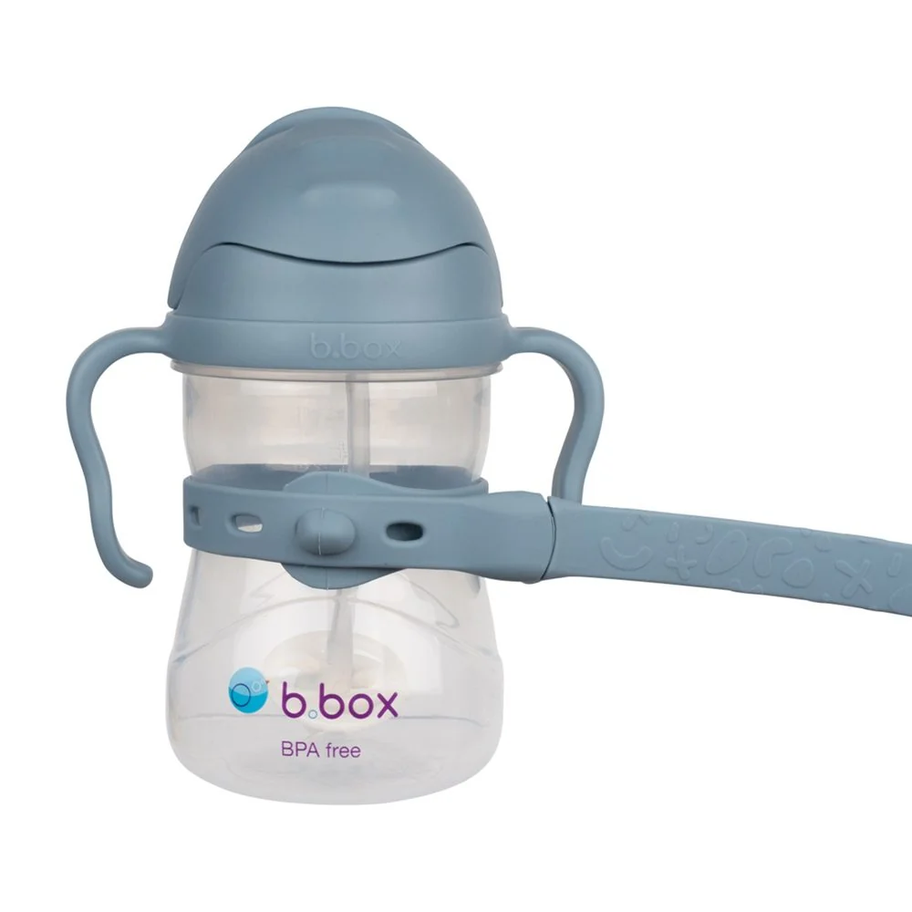 B.BOX Hrneček s brčkem 240 ml + Univerzální silikonový pásek - set modrý