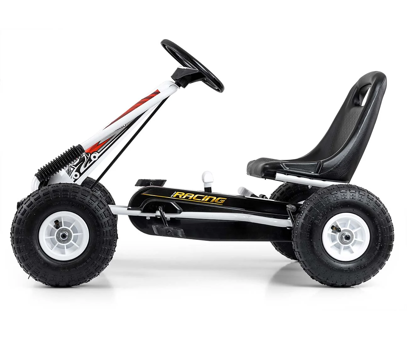 Milly Mally Dětská šlapací motokára THOR – nafukovací kola, brzda, 3–8 let, černá, bílá