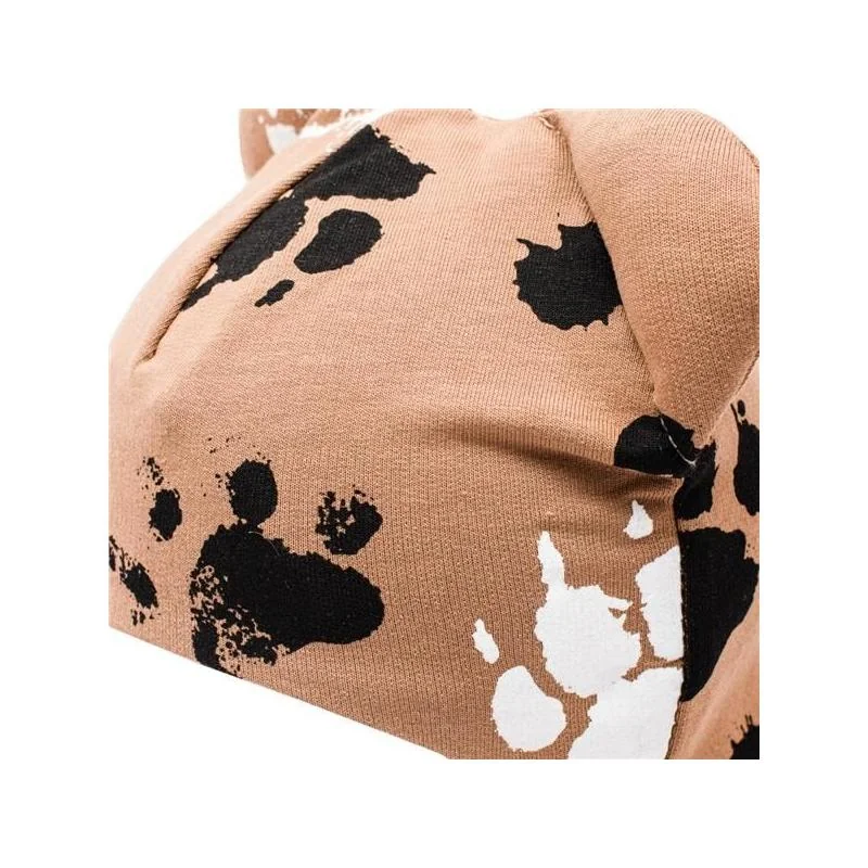 New Baby Kojenecká bavlněná čepička s oušky  tlapka hořčicová, vel. 56 (0-3m)