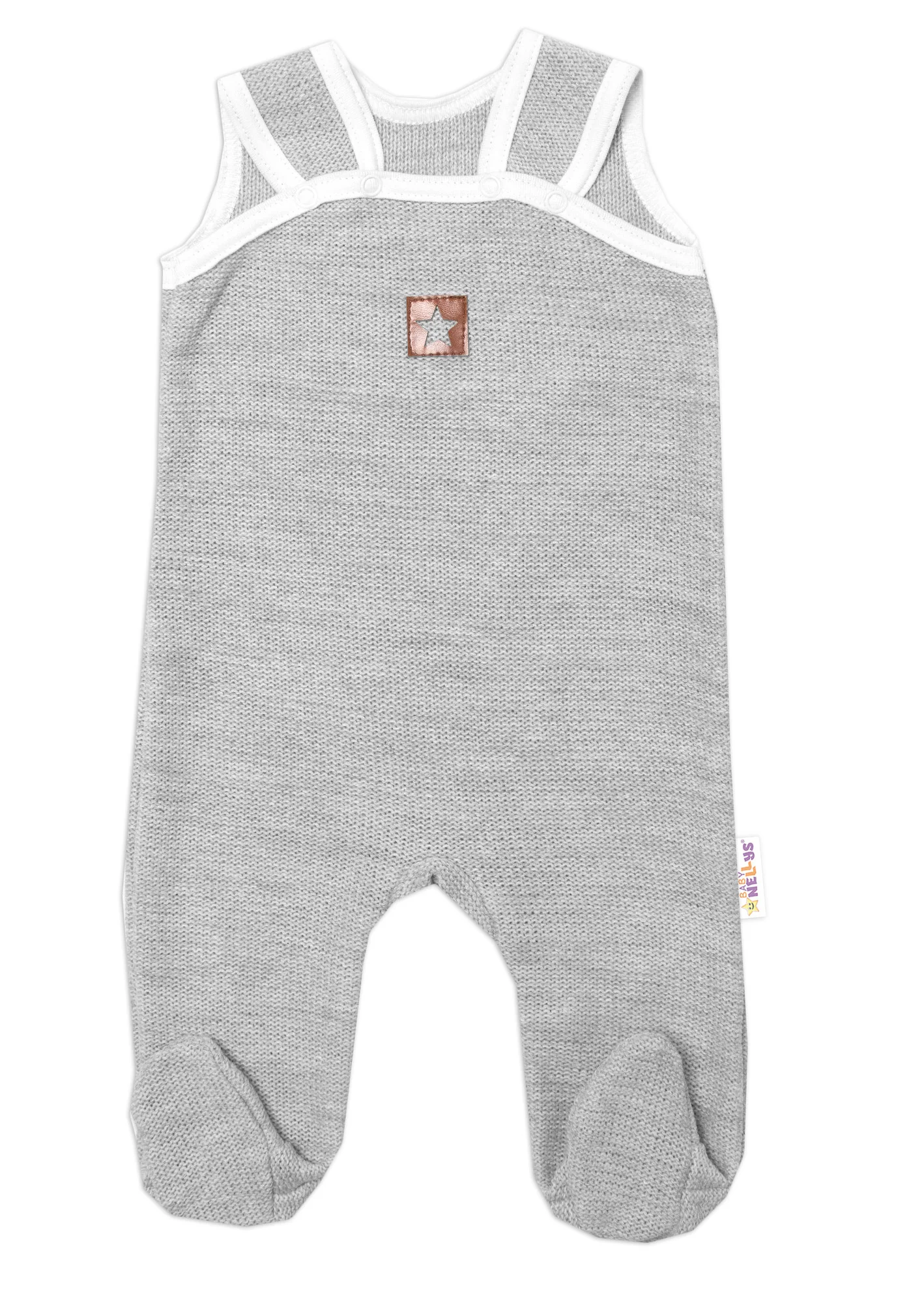 Baby Nellys 2D sada Star, body dl. rukáv,pletené dupačky, šedá,68
