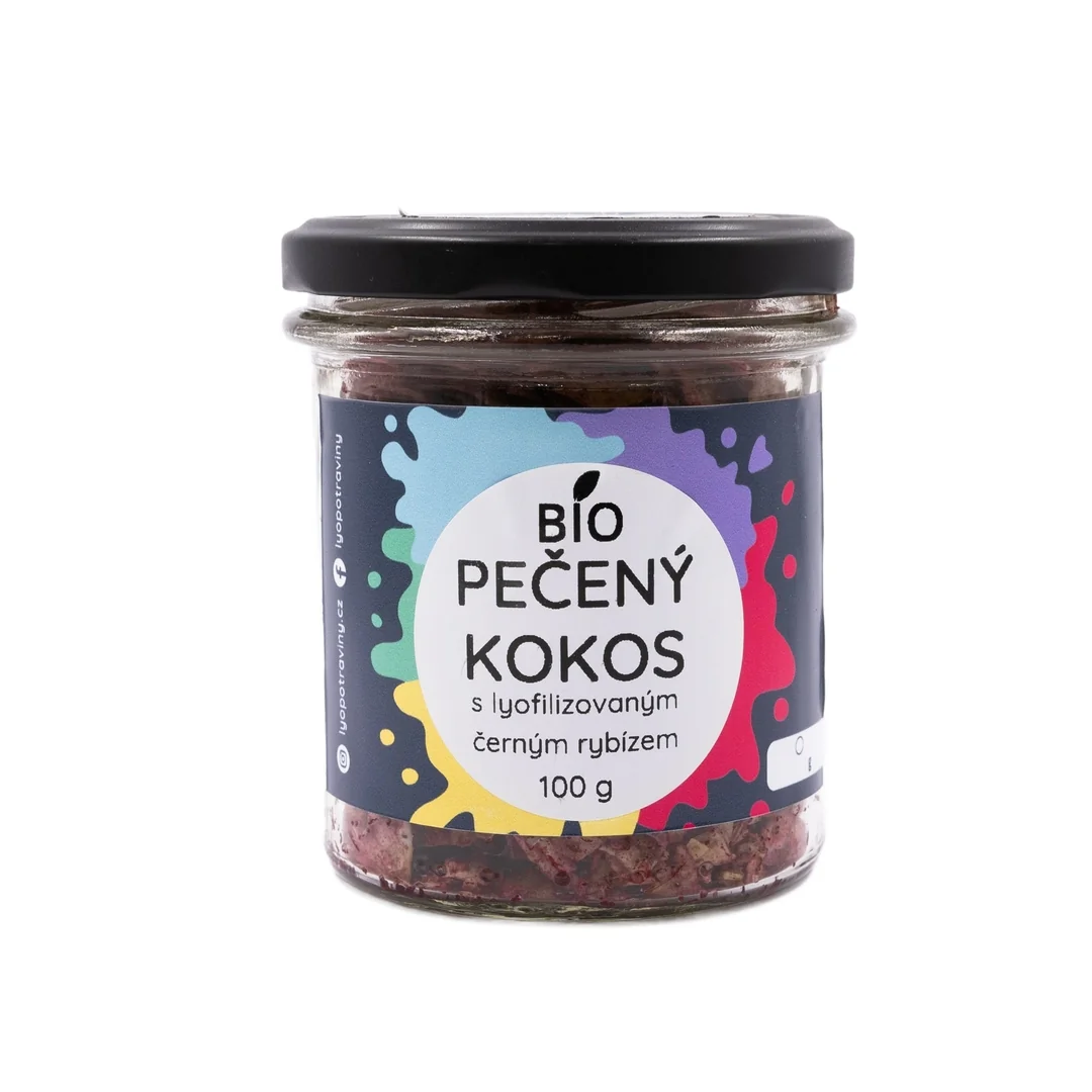 Lyopotraviny BIO Pečený kokos s mandlemi a lyofilizovaným černým rybízem, 100 g, dárek