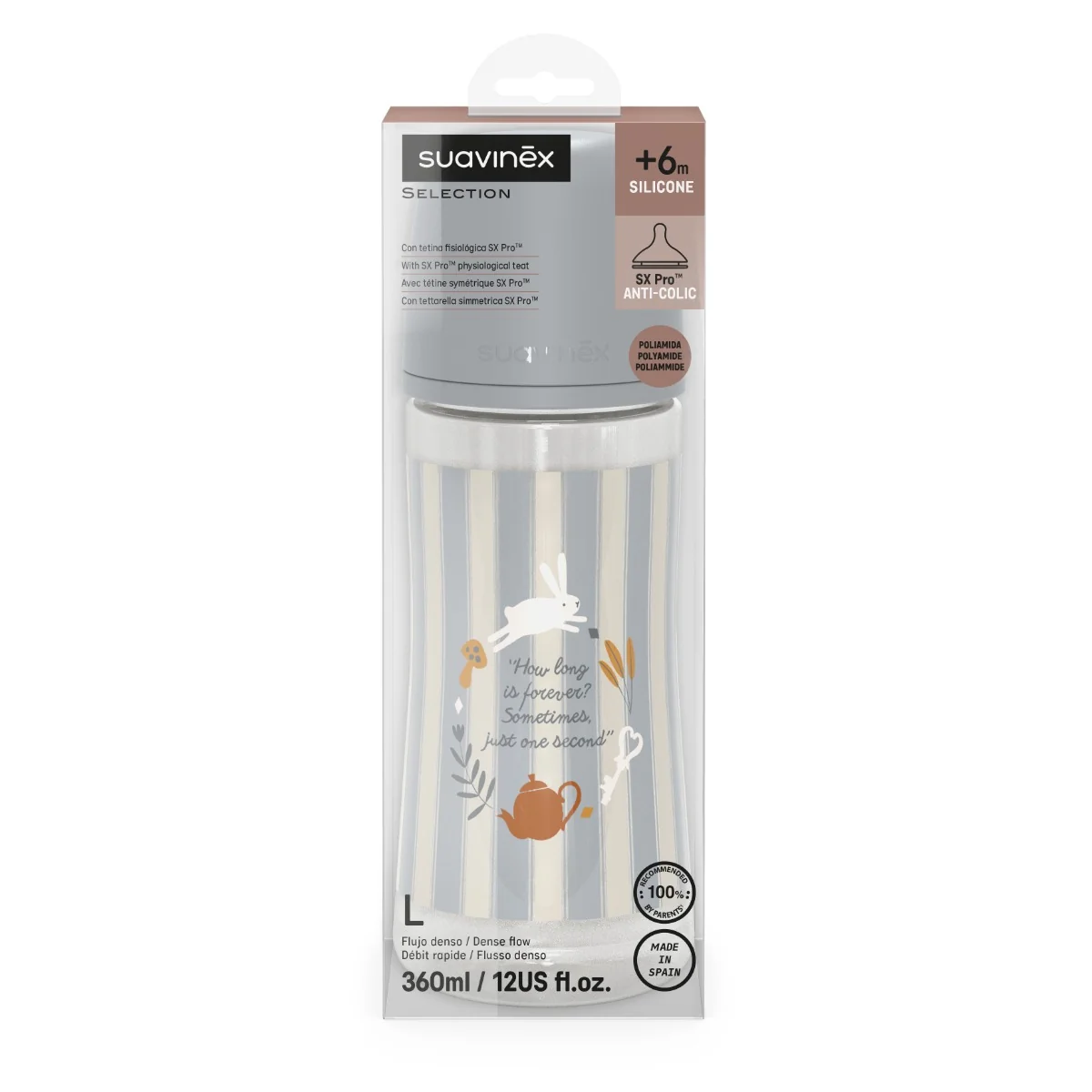 Suavinex Wonderland Kojenecká láhev průtok L 6m+ 360 ml 1 ks modrá