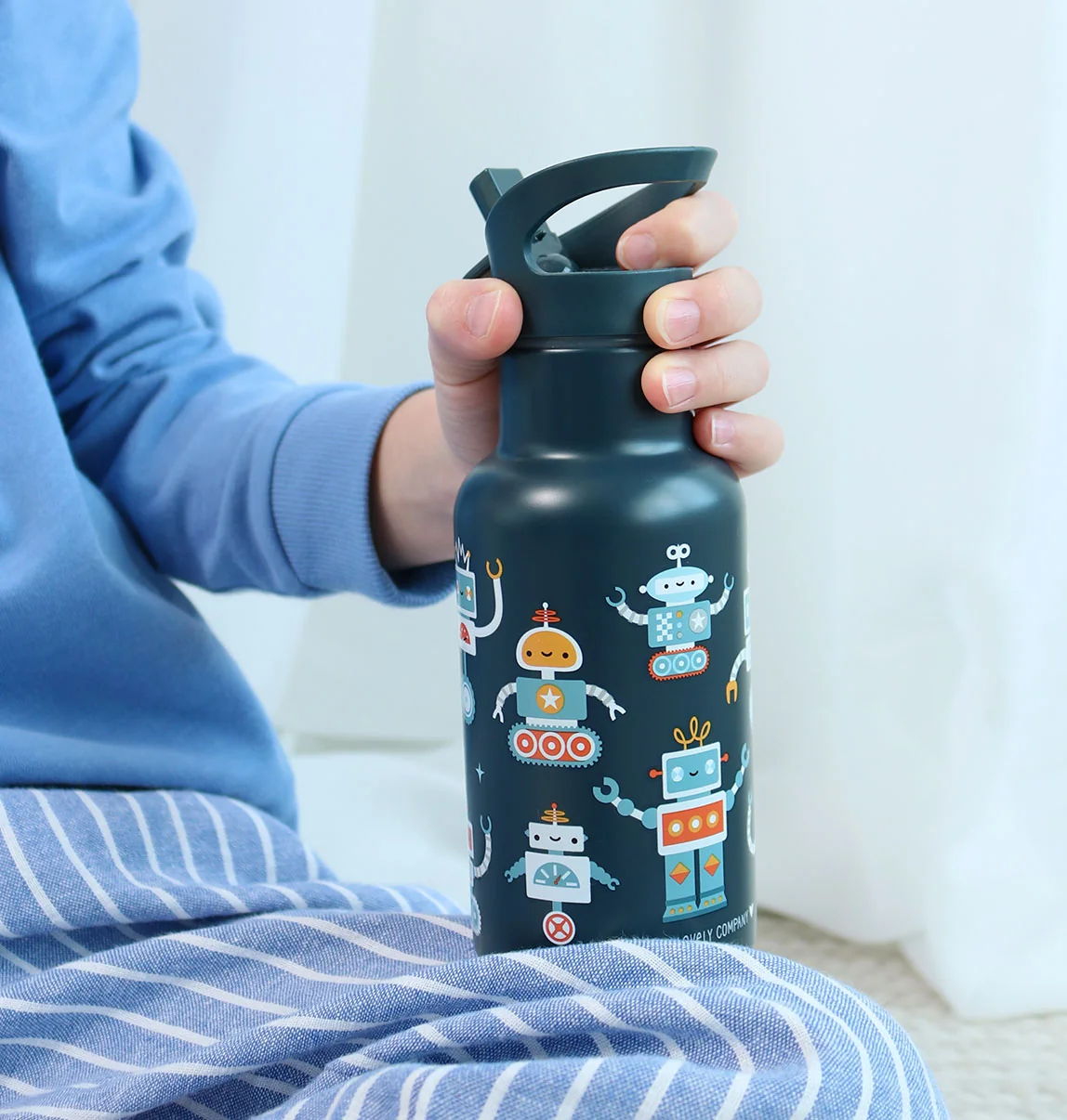 A Little Lovely Company nerezová láhev na pití, 350 ml - roboti