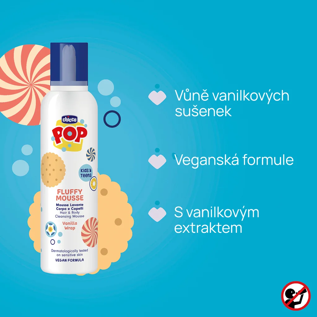 Chicco Vanilla wrap POP Pěna na vlasy a tělo pro děti a teenagery 200 ml