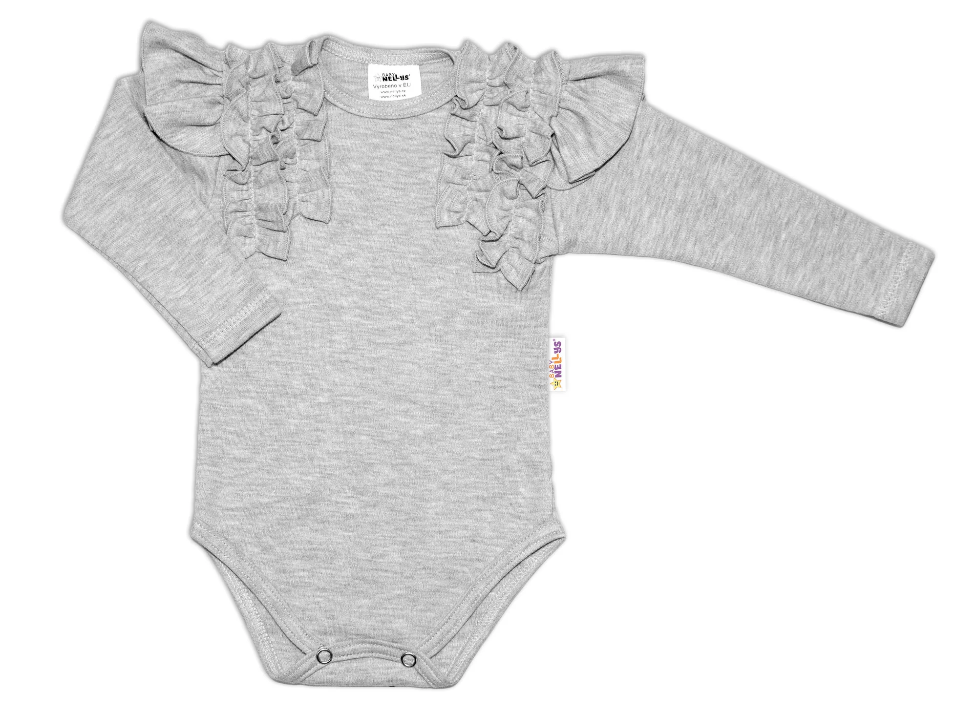 Baby Nellys 2-dílná sada, body dl.rukáv + suknička s krajkou a volánky, šedá