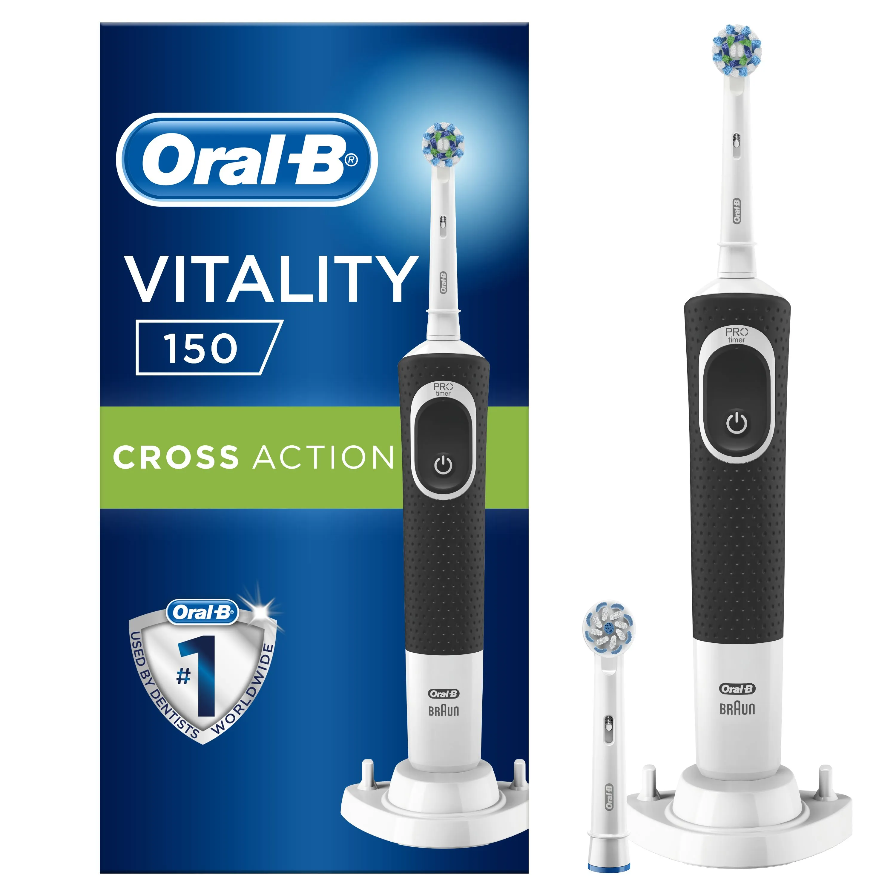 Oral-B Vitality 150 Cross Action Black + 1 Sensi UltraThin elektrický zubní kartáček