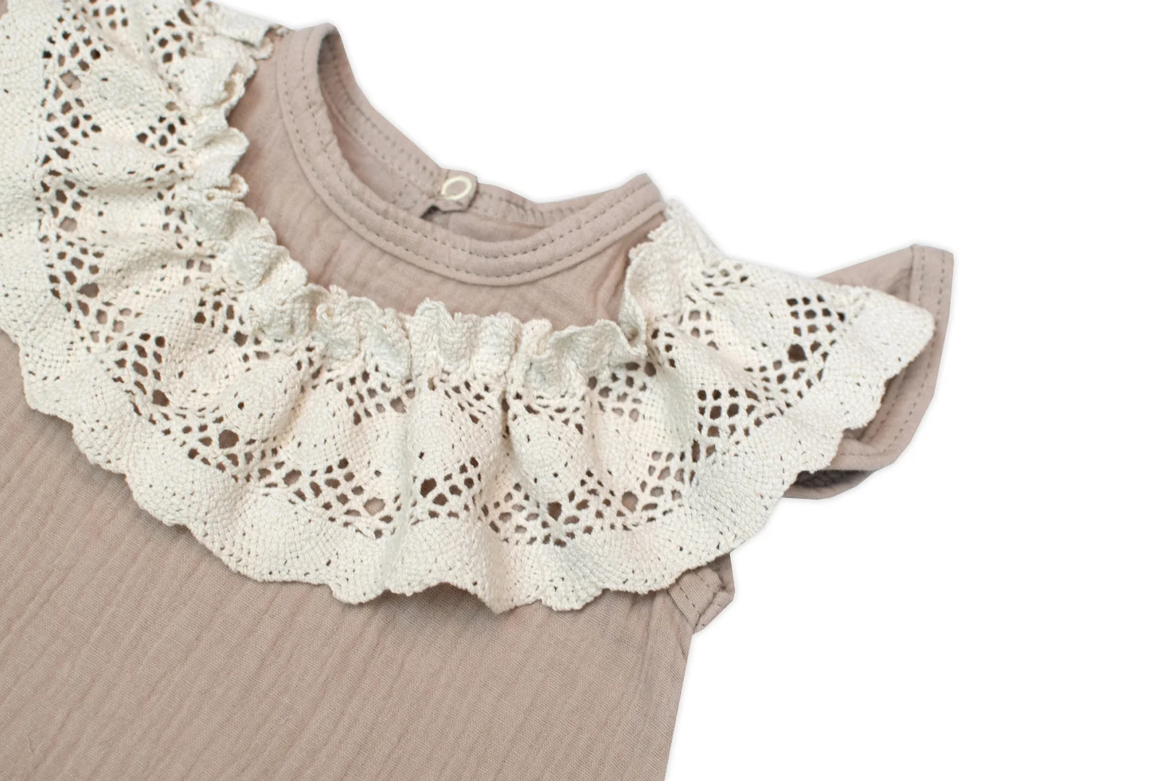 Baby Nellys Body s nohavičkami, mušelín s krajkou BOHO - béžové, vel. 86