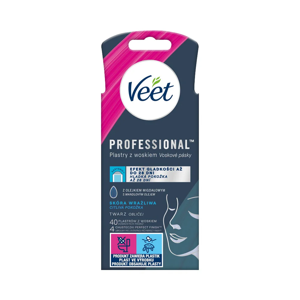 Veet Professional Studené voskové pásky na obličej pro citlivou pokožku 40 ks