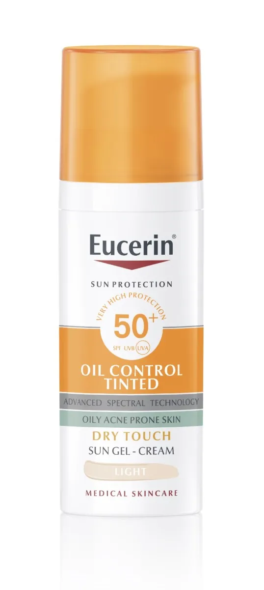 Eucerin Oil Control Ochranný krémový gel na opalování na obličej SPF 50+ světlý 50 ml