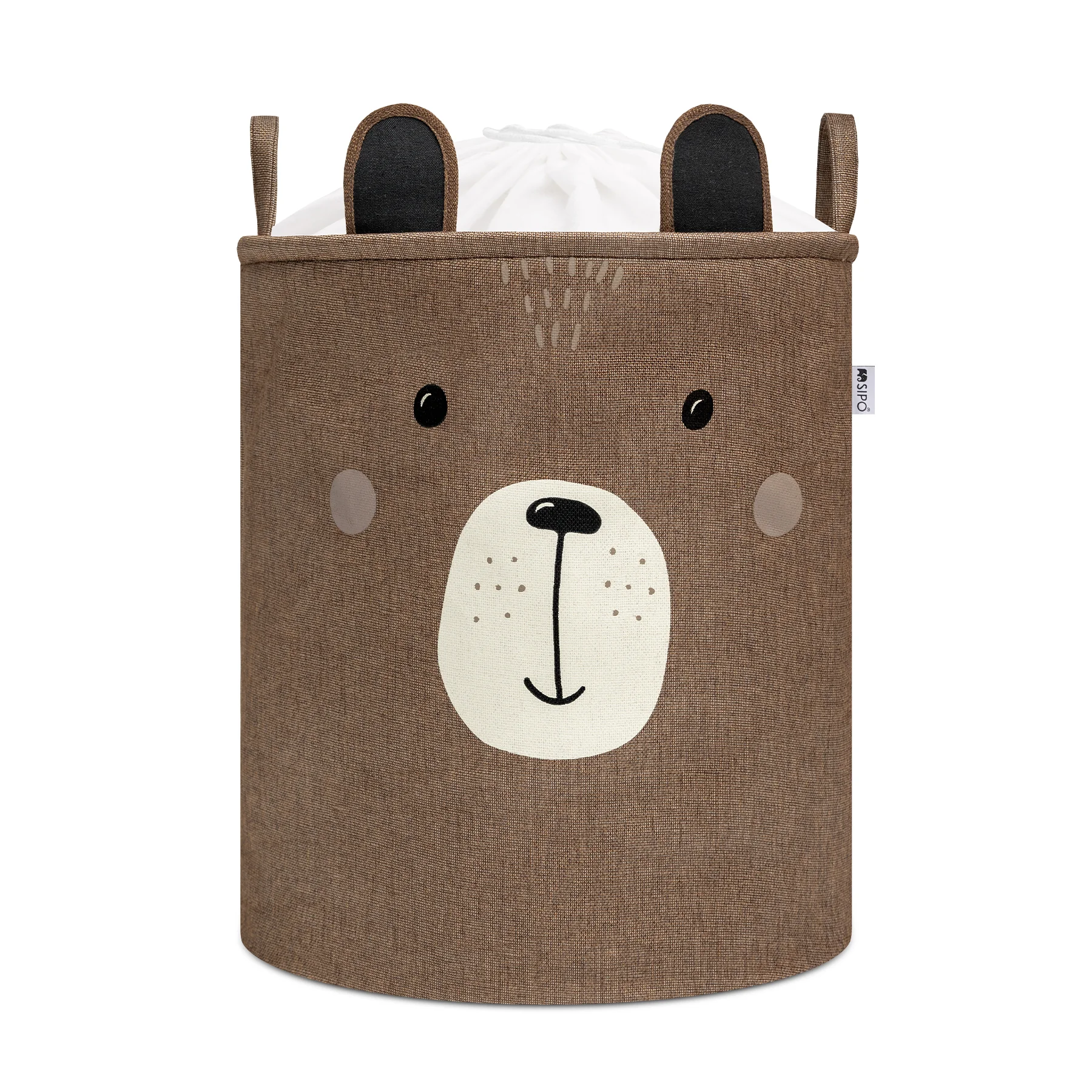 SIPO Koš na hračky XL se šňůrkou, skládací bavlněný / 63 l, Brown Bear