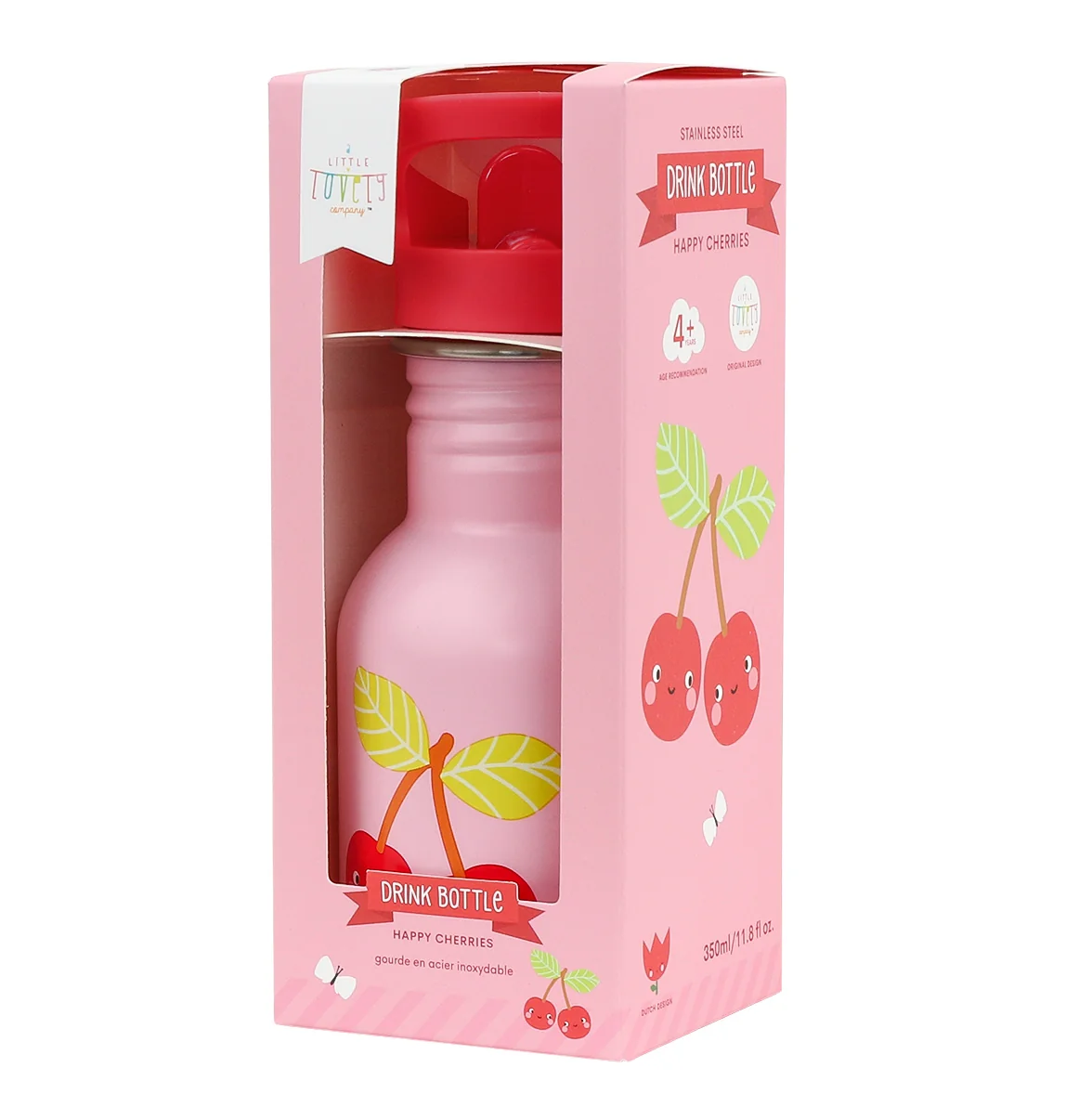 A Little Lovely Company nerezová jednostěnná láhev na pití, 350 ml - veselé třešničky