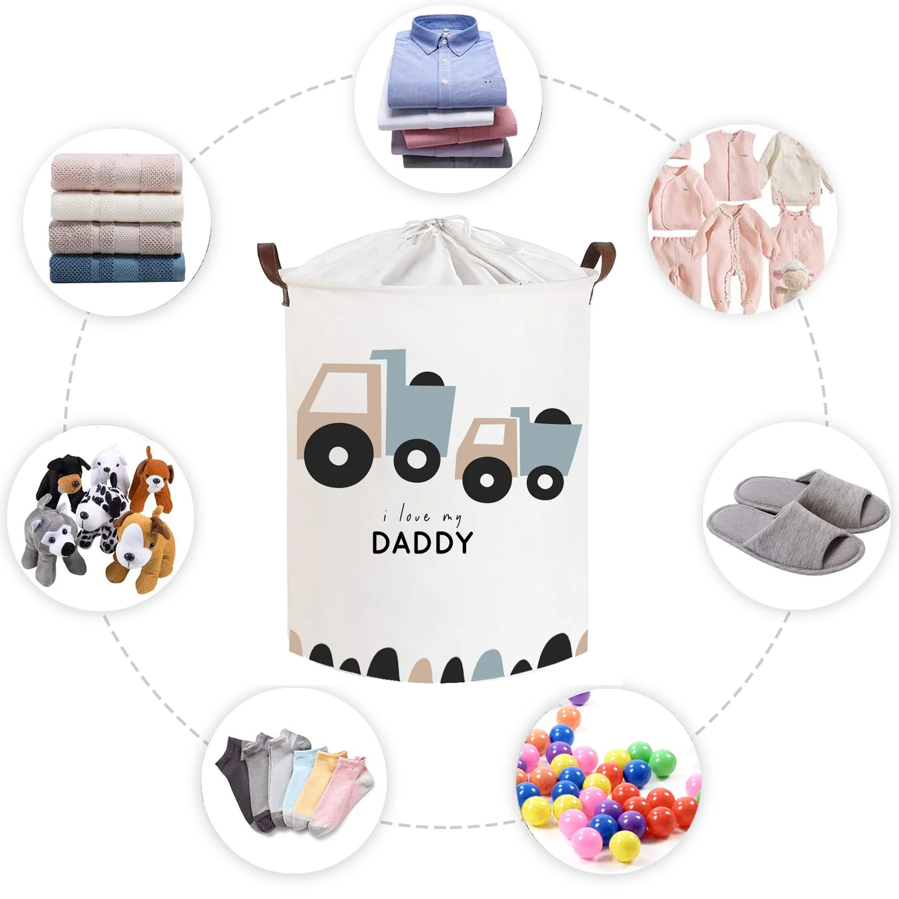 Mamitati Koš na hračky, uzavíratelný, bavlna, Trucks Daddy, bílý, 43 L