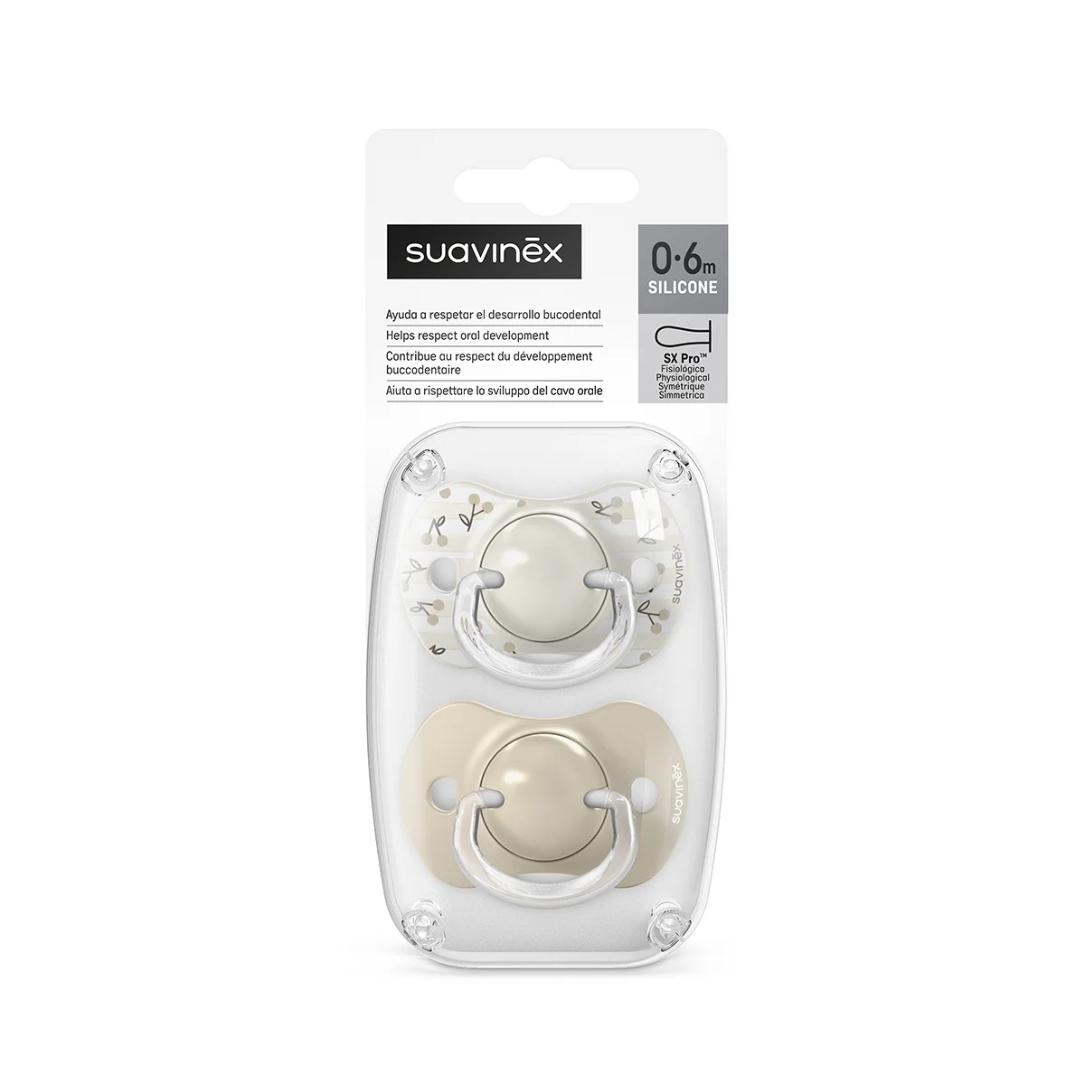 Suavinex Dudlík SX PRO fyziologický BIRDIES 0-6m 2 ks krémový