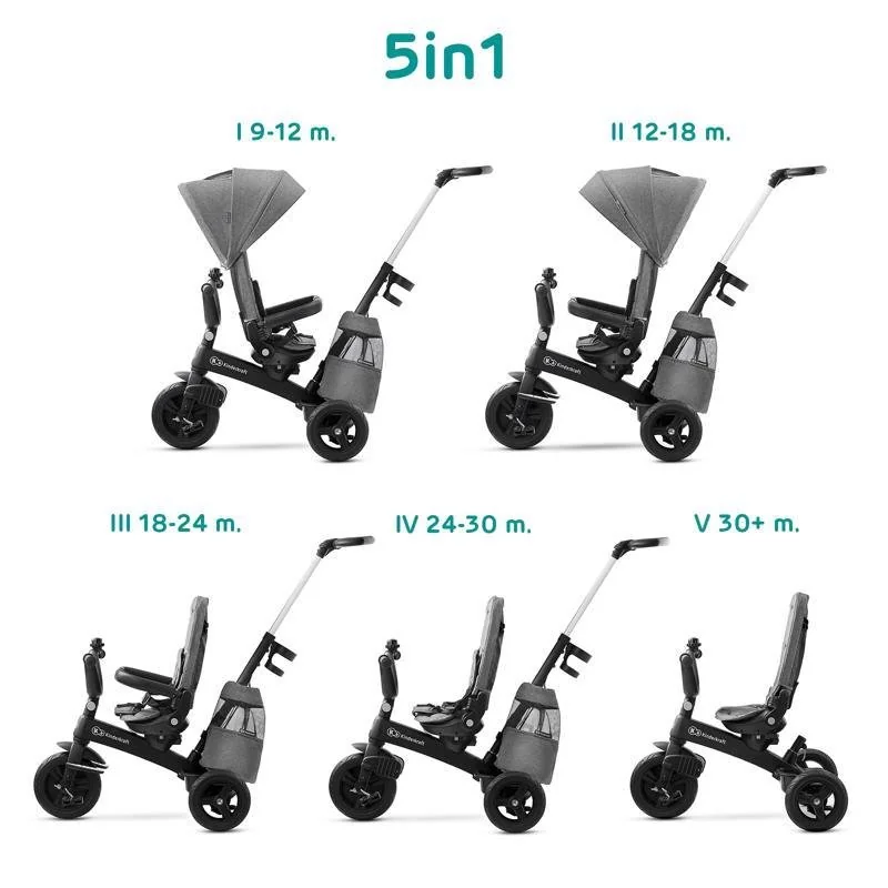 Kinderkraft select Tříkolka Easytwist Platinum Grey, Premium