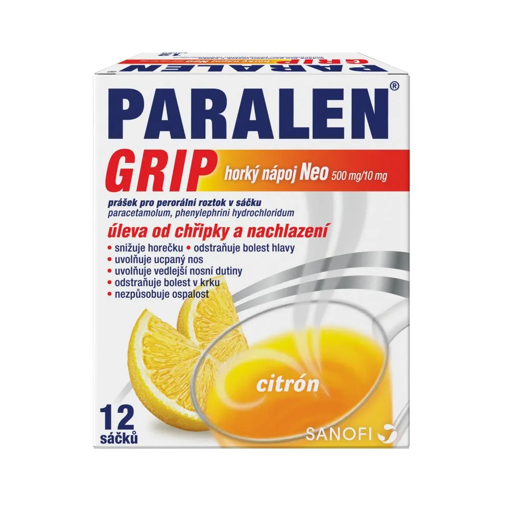 Paralen Grip Horký nápoj Neo 500 mg/10 mg 12 sáčků
