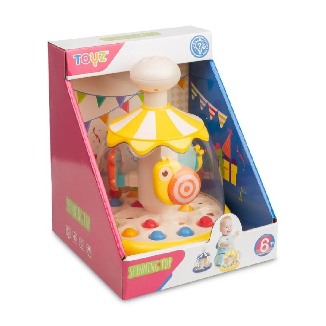Toyz Toyz Edukační hračka Káča se zvířátky – žlutá, kolotoč, 6m+