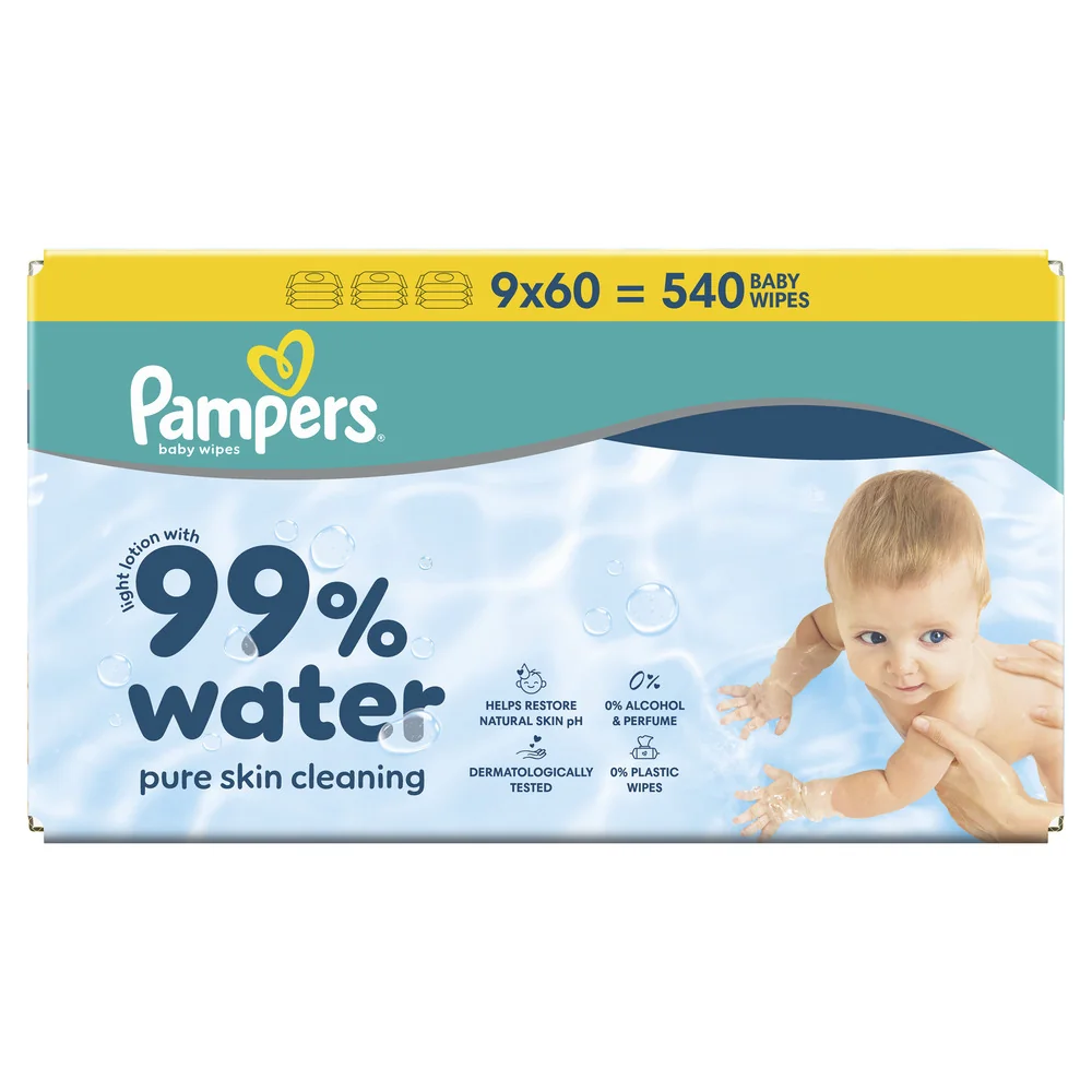 Pampers 99 % Water dětské čisticí ubrousky 9x60 ks