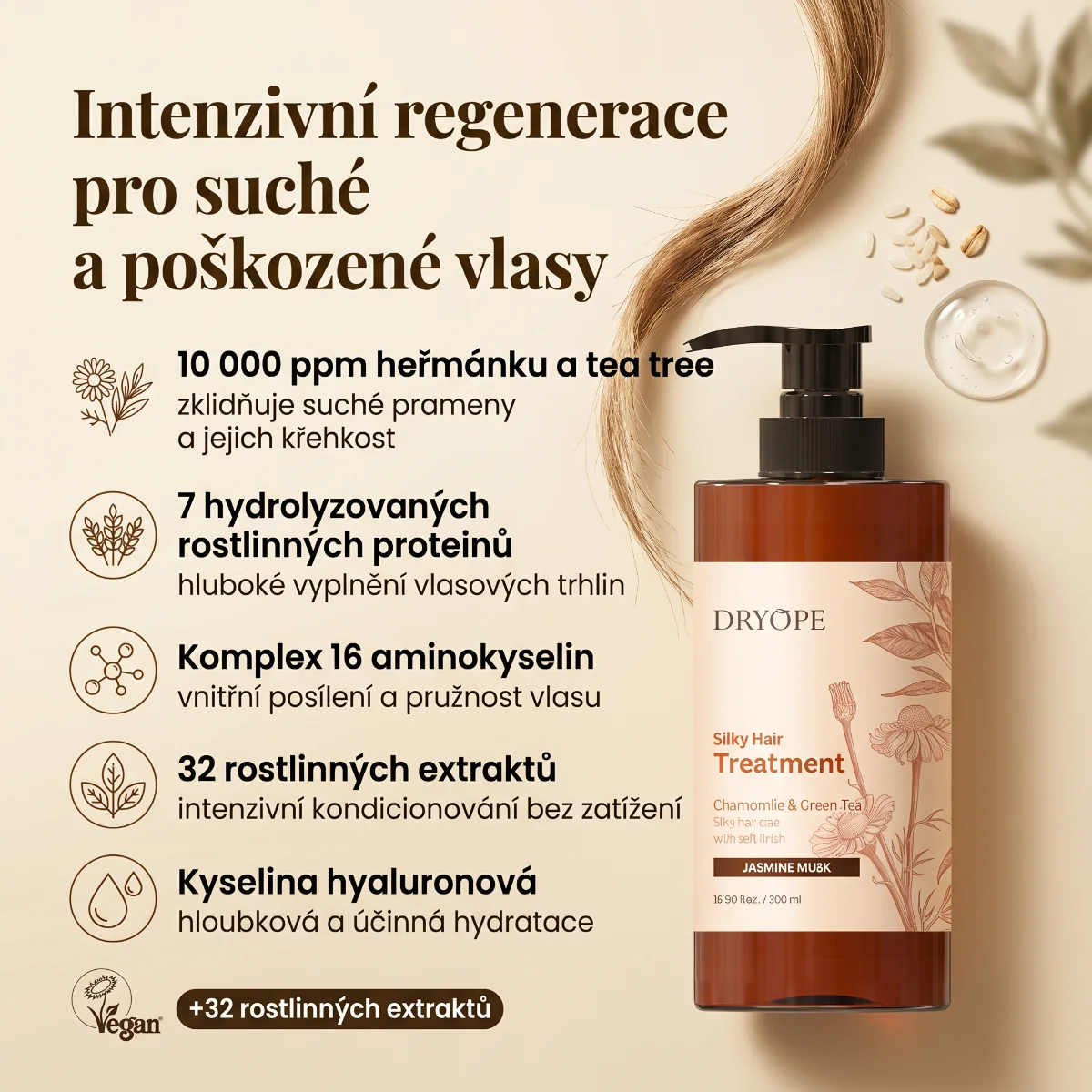 DRYOPE Jasmine Musk intenzivní pečující kúra na vlasy 500 ml