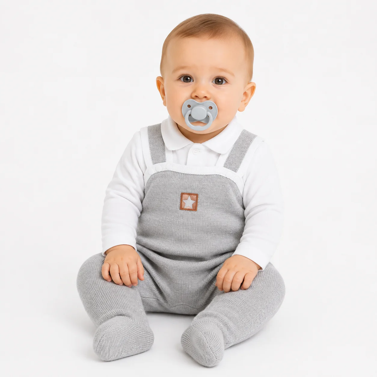 Baby Nellys 2D sada Star, body dl. rukáv,pletené dupačky, šedá,68