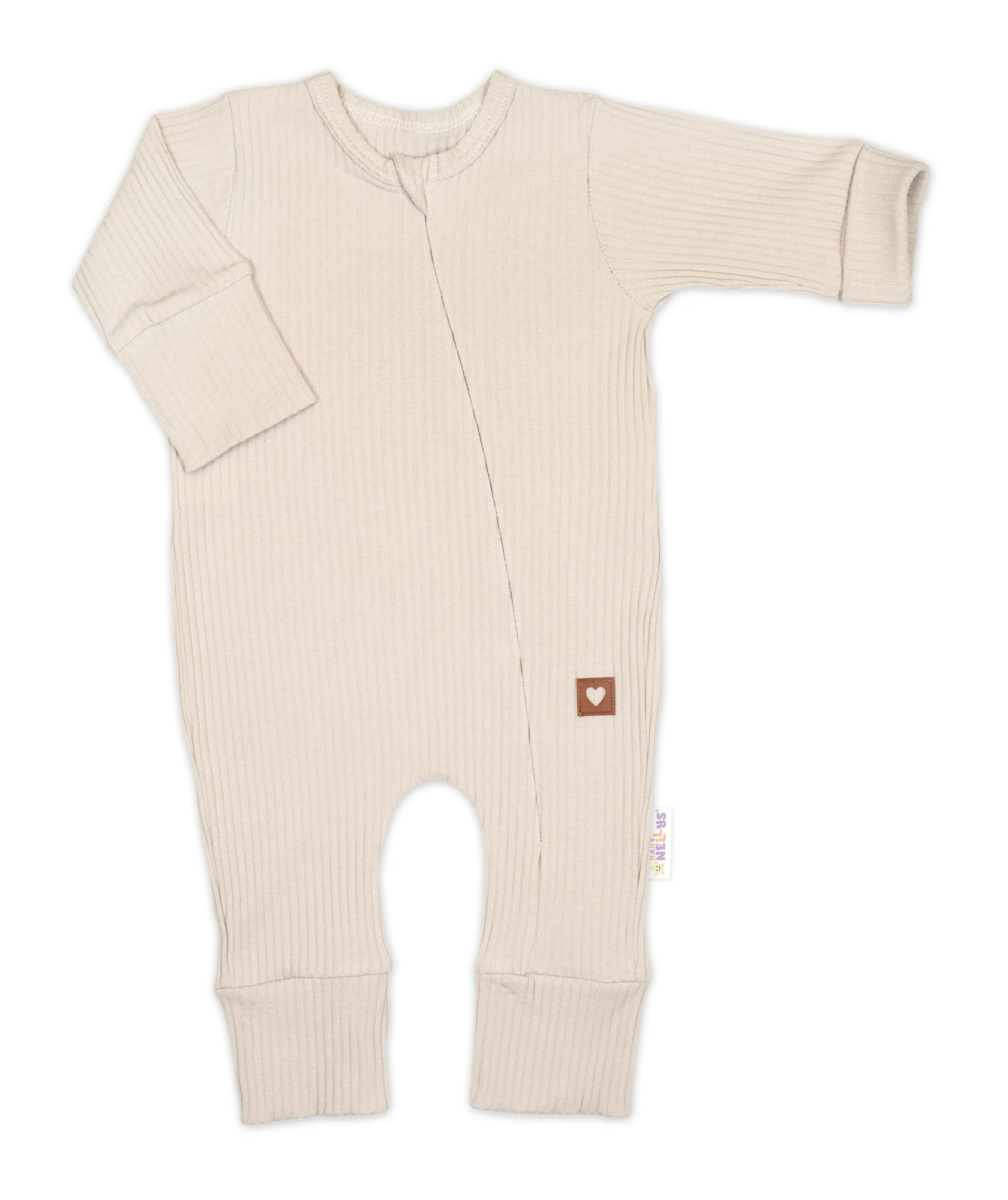 Baby Nellys Rostoucí žebrovaný overálek, čepička a botičky,  sv. béžová, vel. 86/92